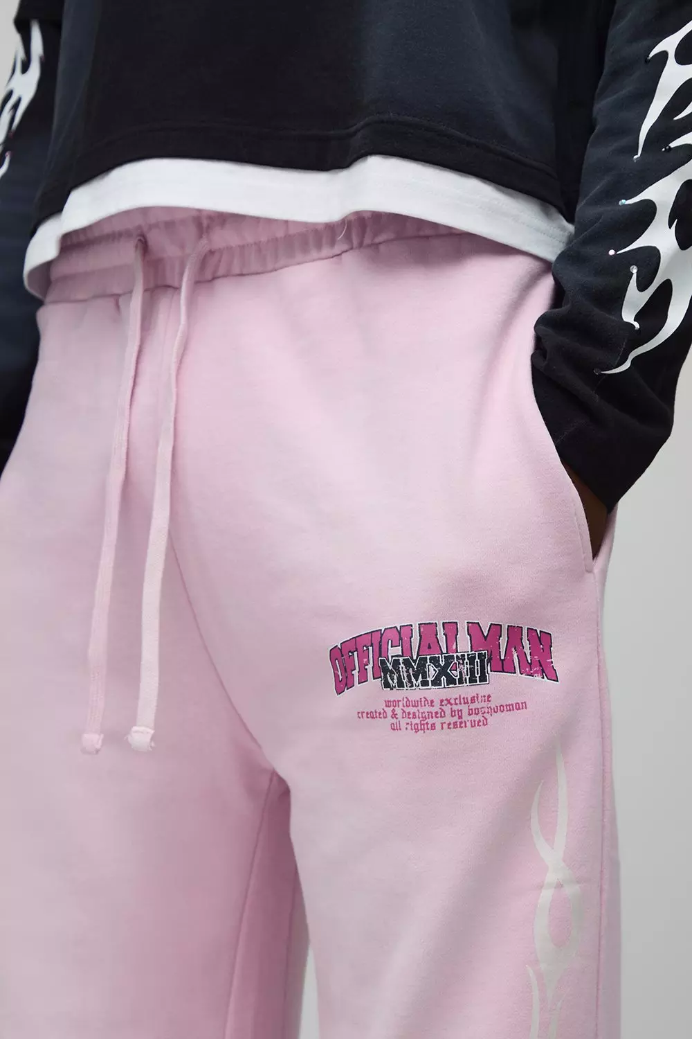 Glitter Print Spray Wash Graphic Flared Gusset Joggers | boohooMAN USA
