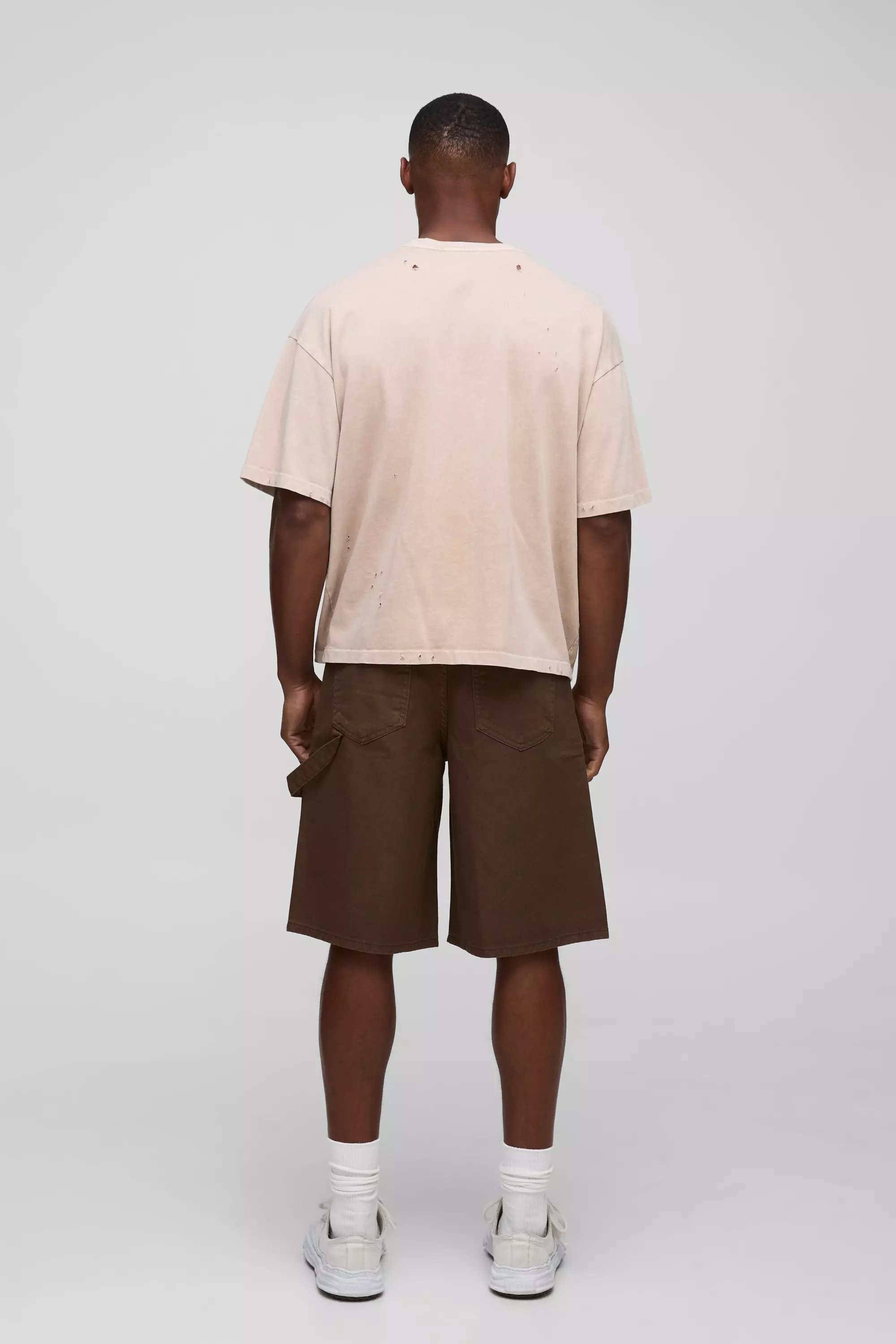 Regular Fit Carpenter Overdyed Denim Jorts | boohooMAN USA
