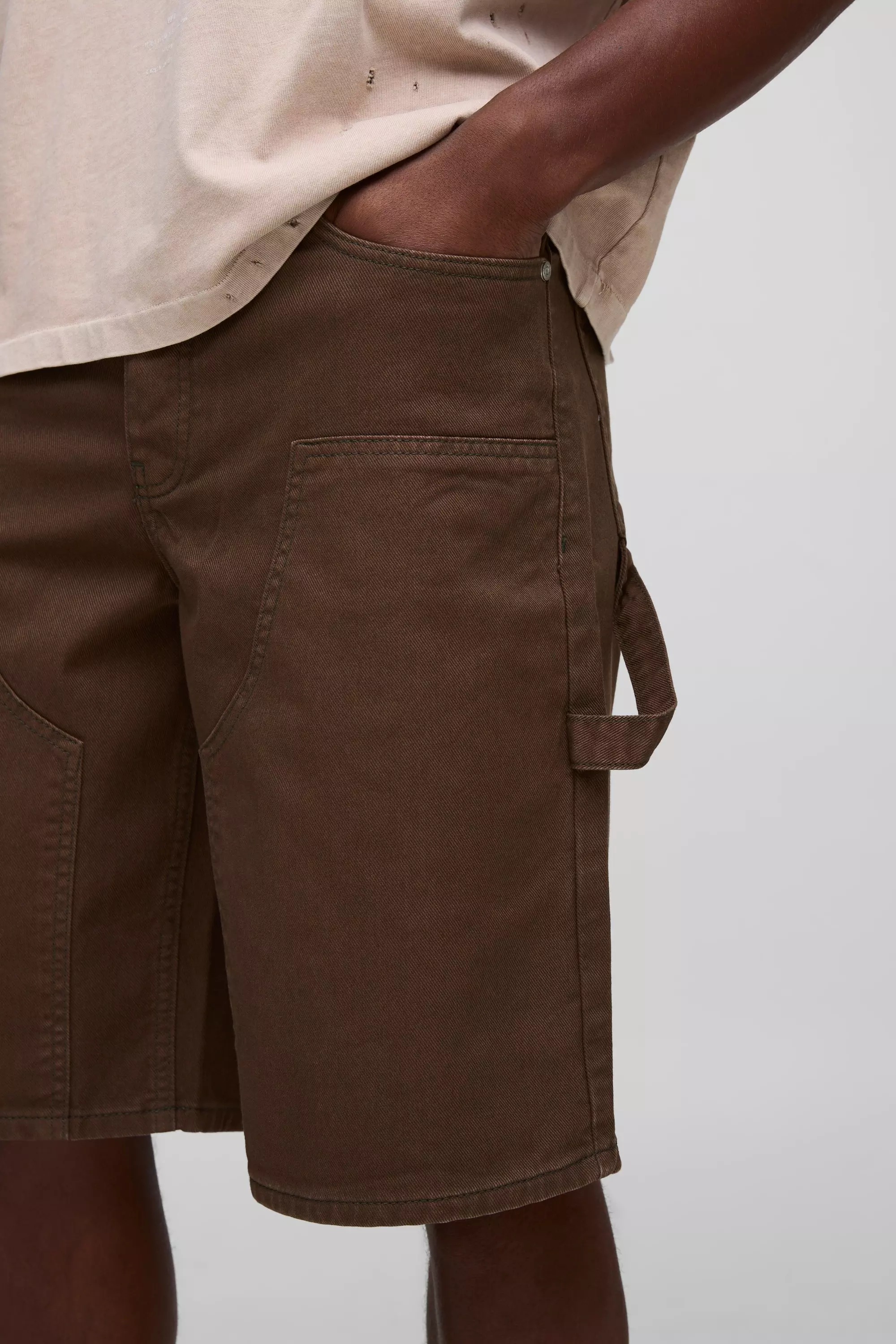 Regular Fit Carpenter Overdyed Denim Jorts | boohooMAN USA