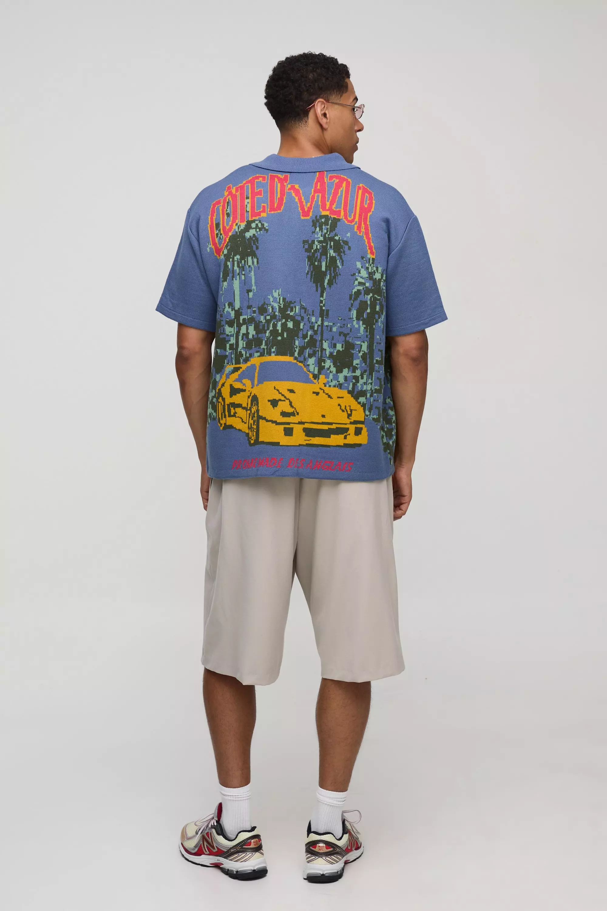 Boxy Moto Scenic Jacquard Knitted Shirt | boohooMAN USA