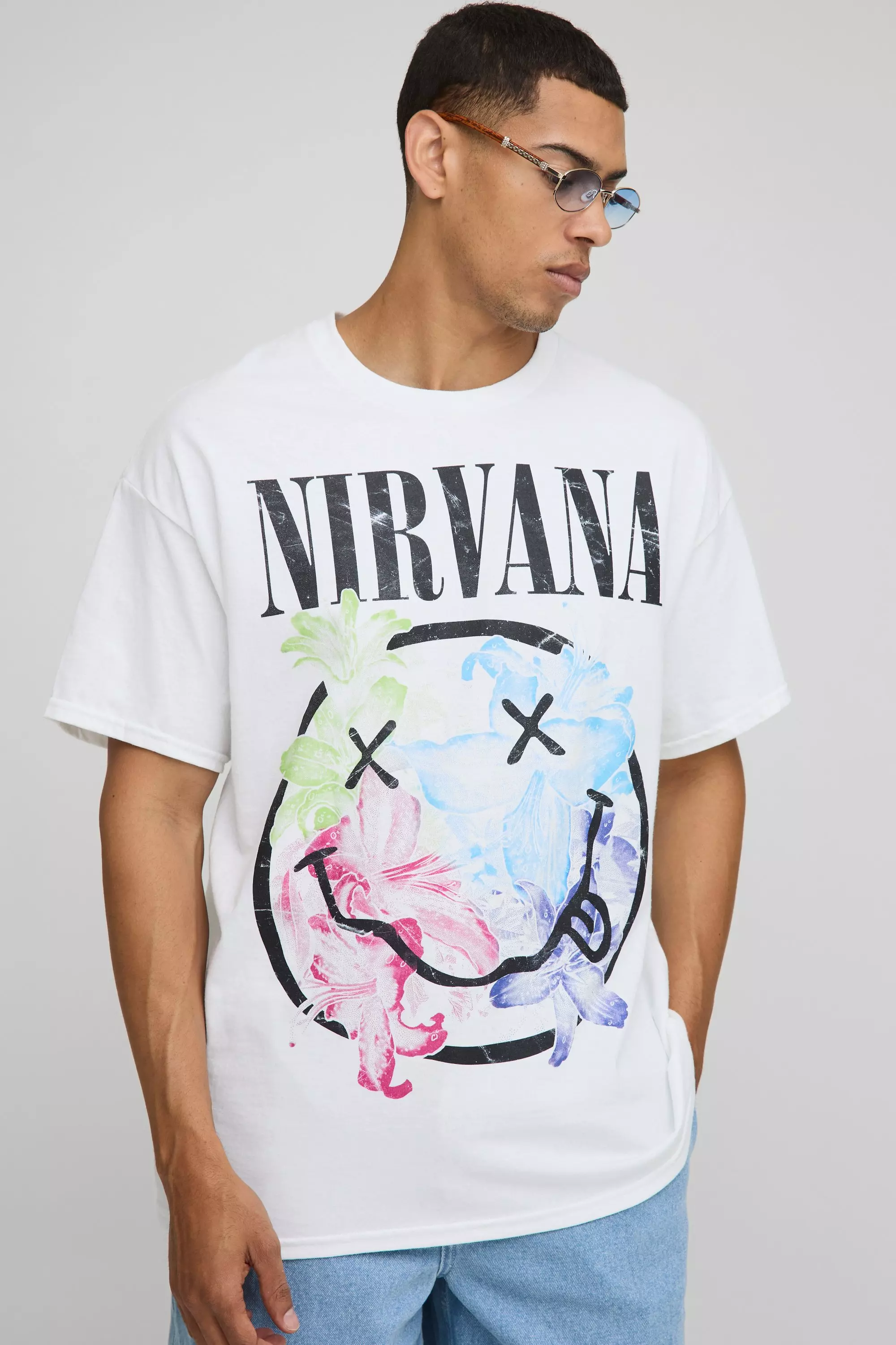 White Oversized Nirvana License Printed T-Shirt White