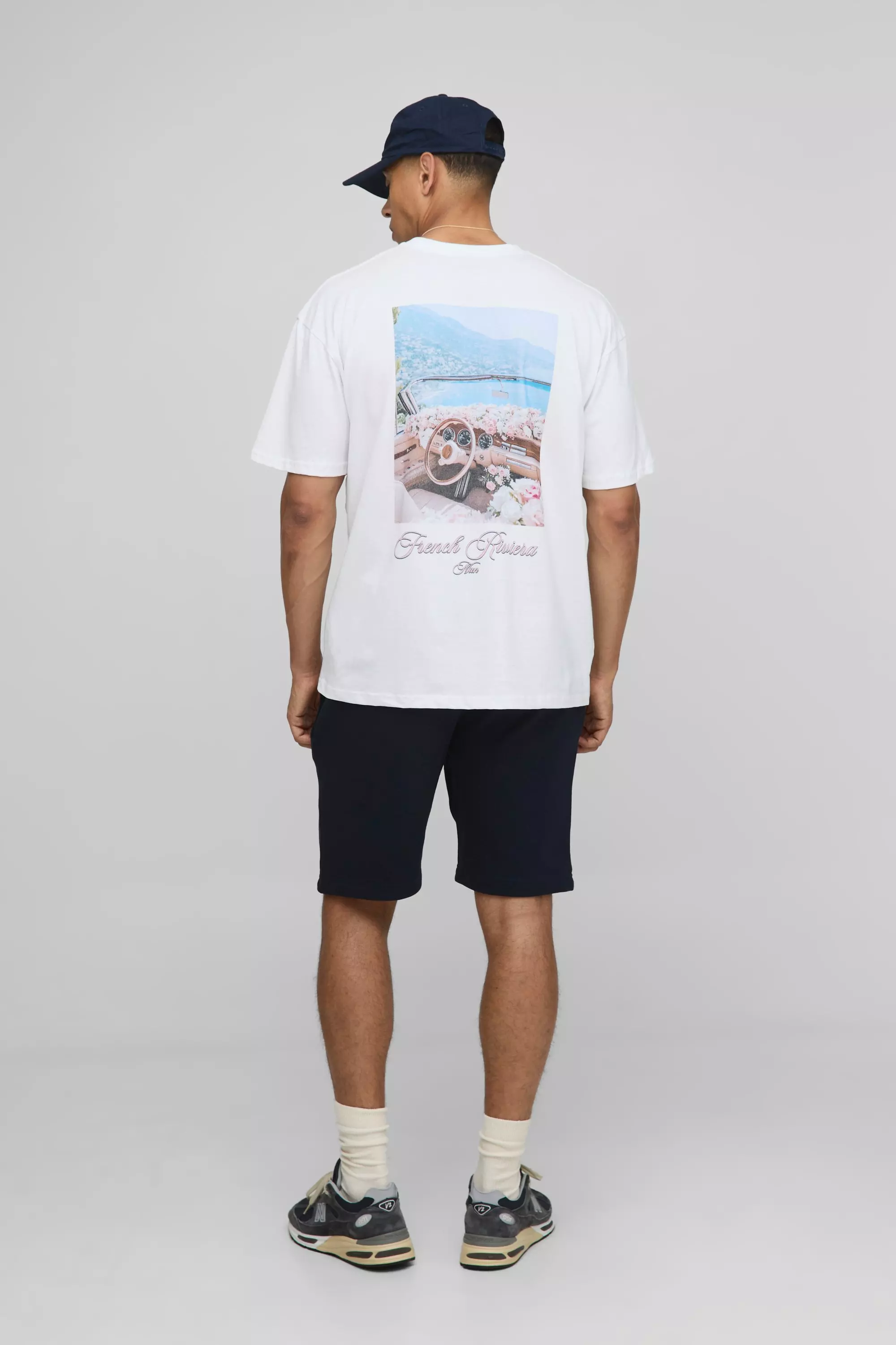 White Oversized Floral French Riviera T-Shirt | boohooMAN USA