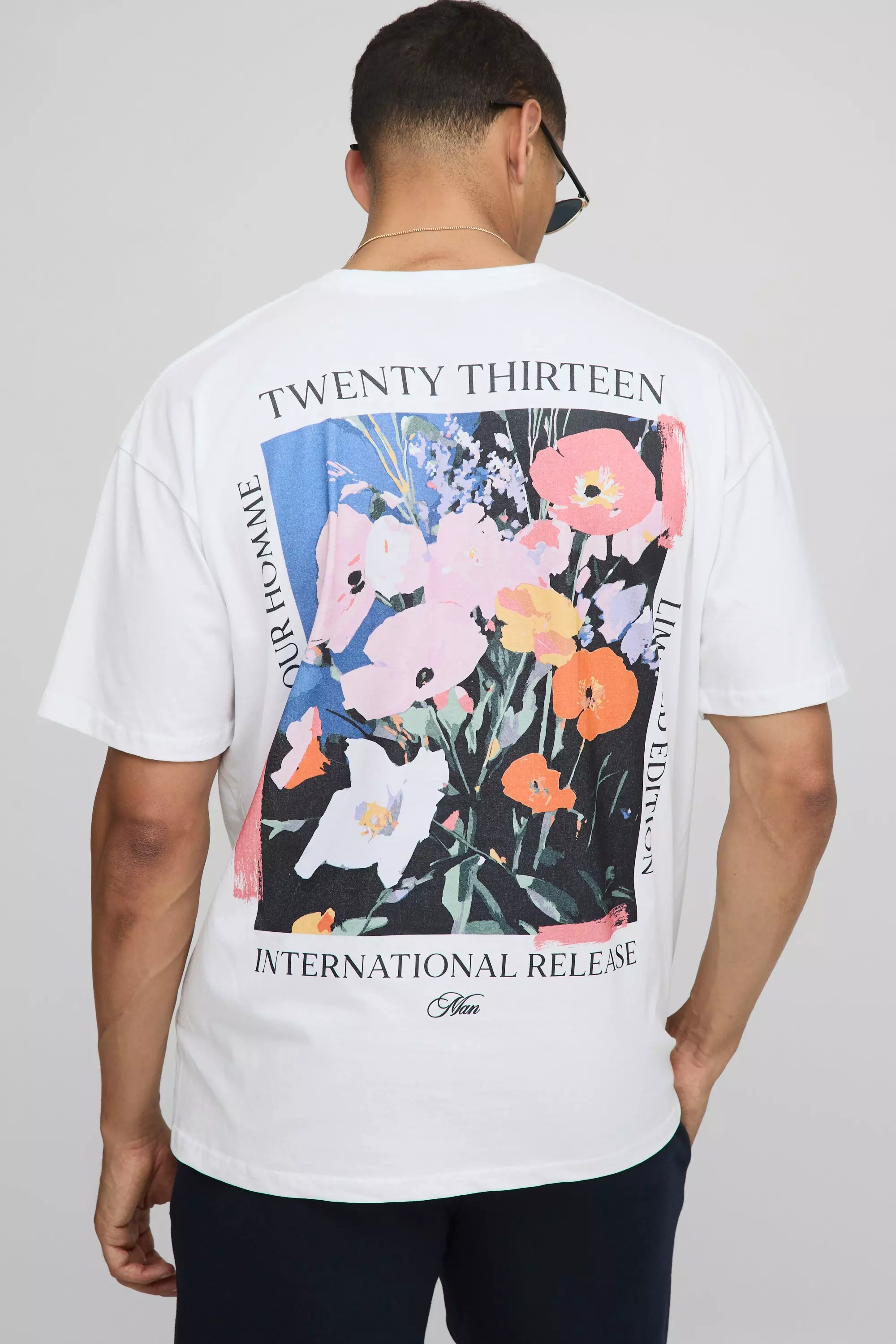White Oversized Floral Sketch T-Shirt White