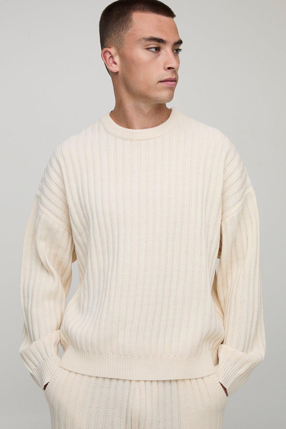 Ecru Relaxed Boxy Ribbed Knitted Jumper