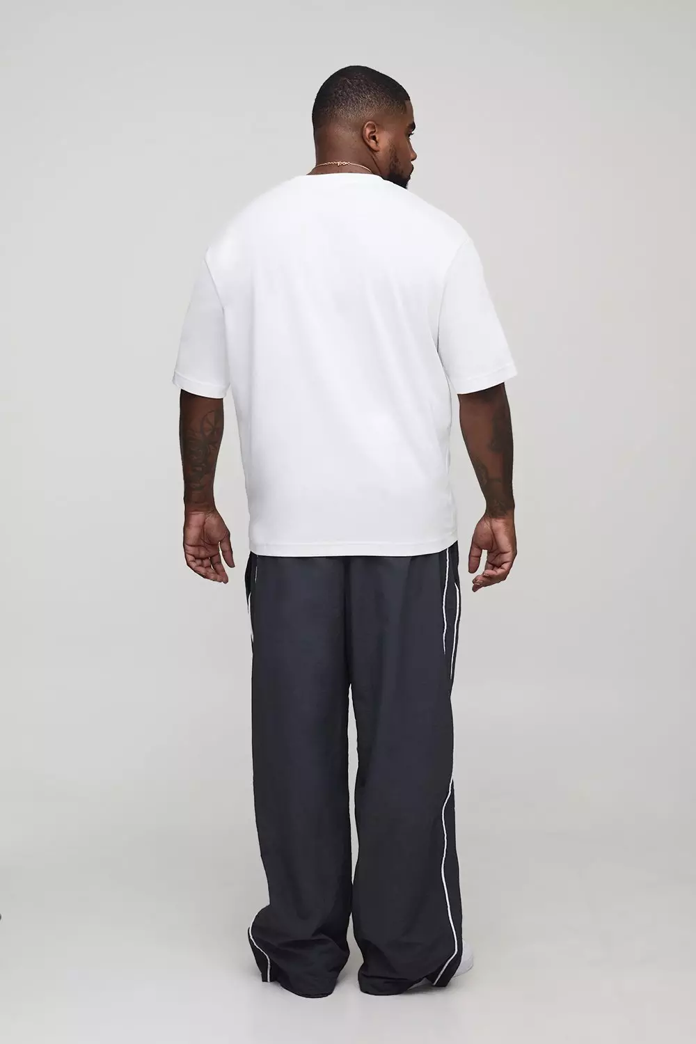 Plus Stripe Embroidered Parachute Trousers | boohooMAN USA