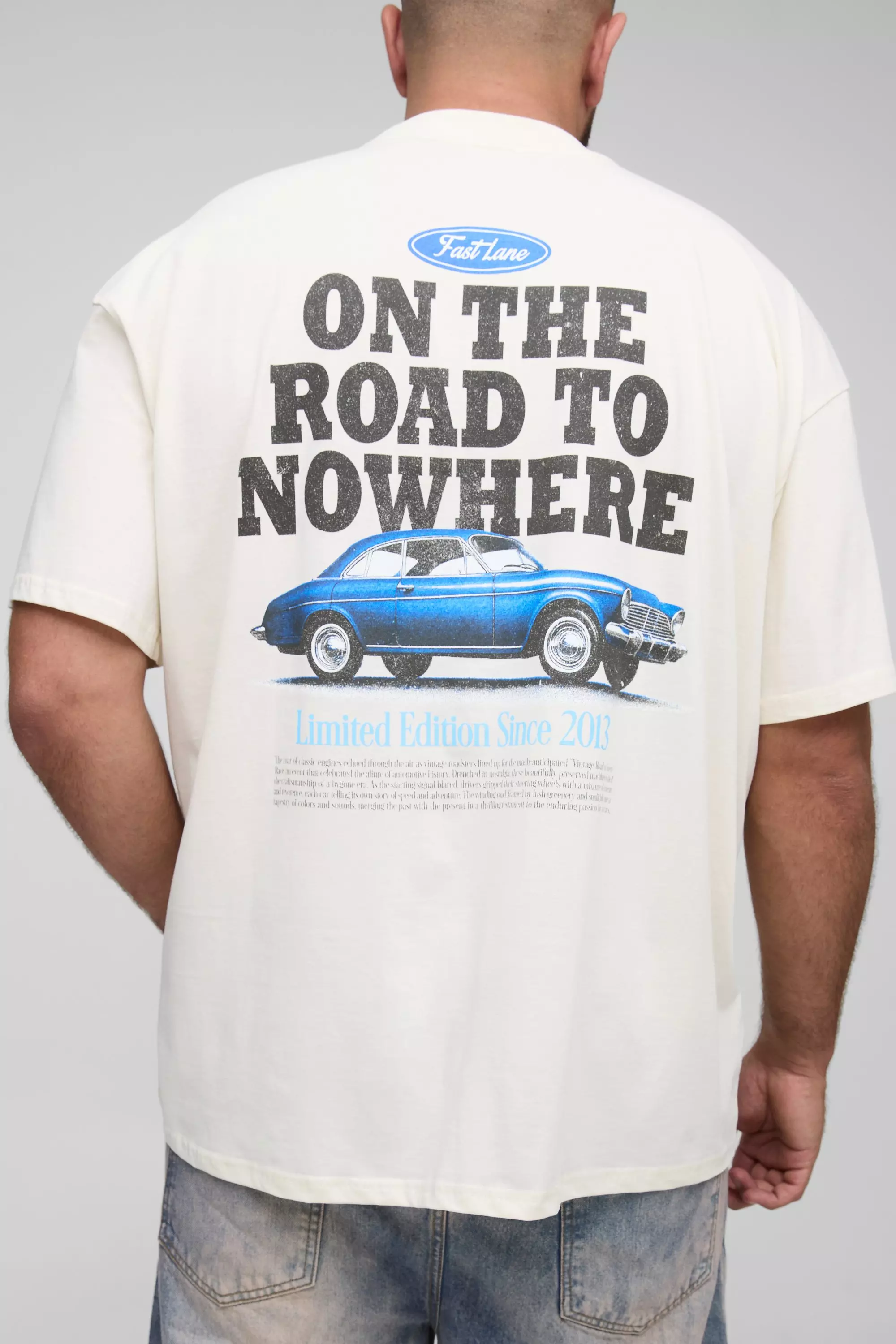 Plus Car Graphic Oversized T-Shirt Ecru