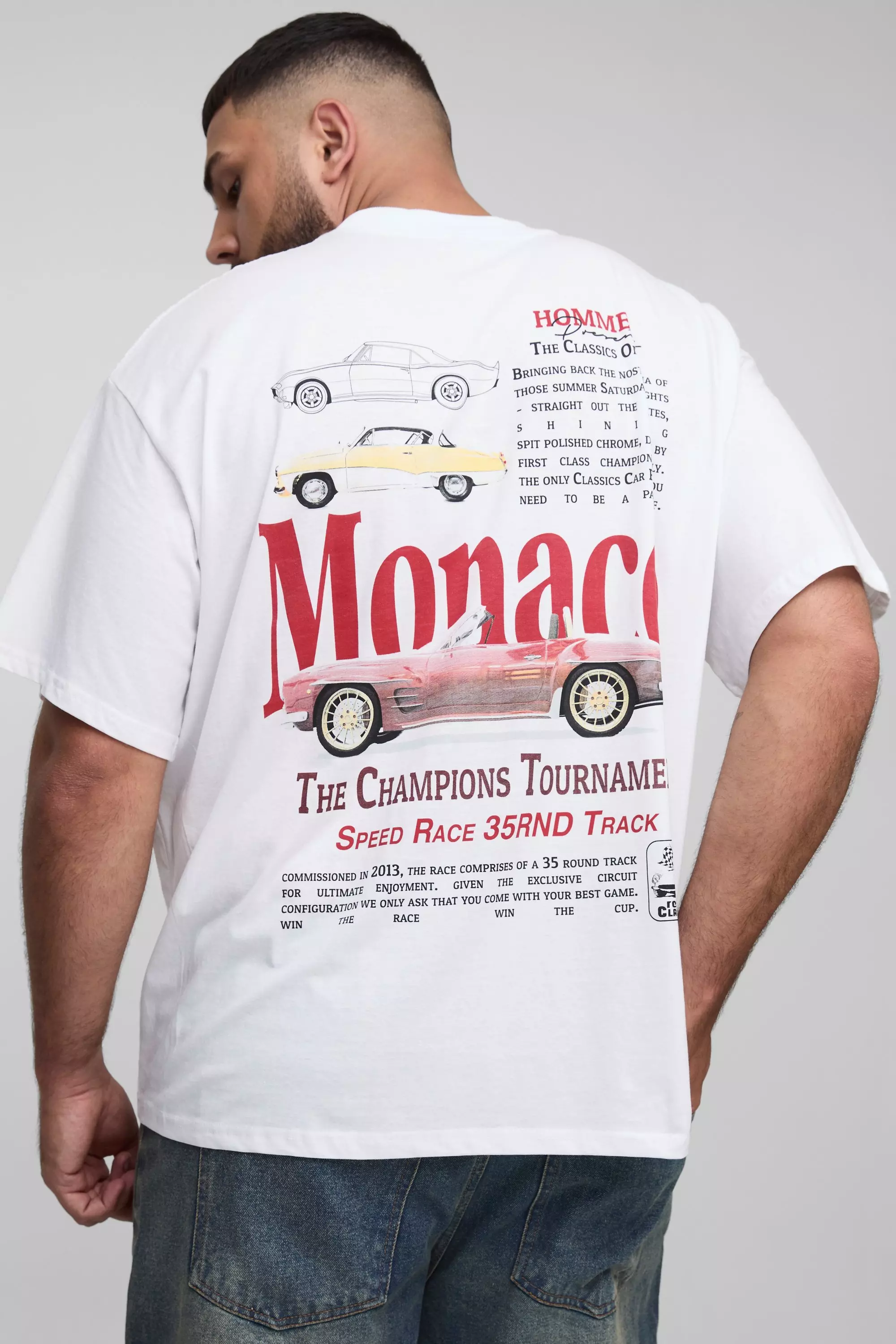 Plus Oversized Monaco Car Graphic T-Shirt White