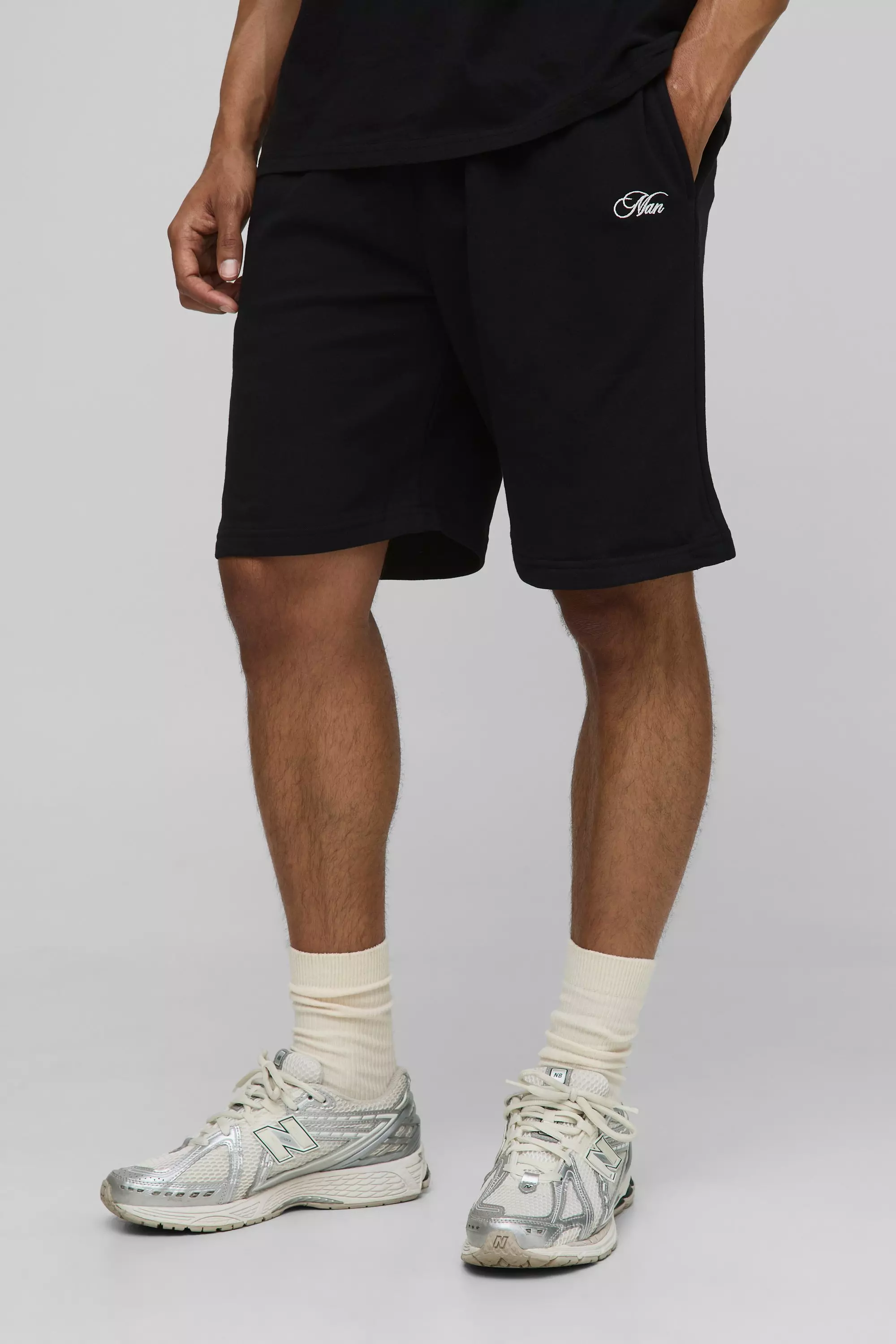Black Loose Fit MAN Script Basic Shorts