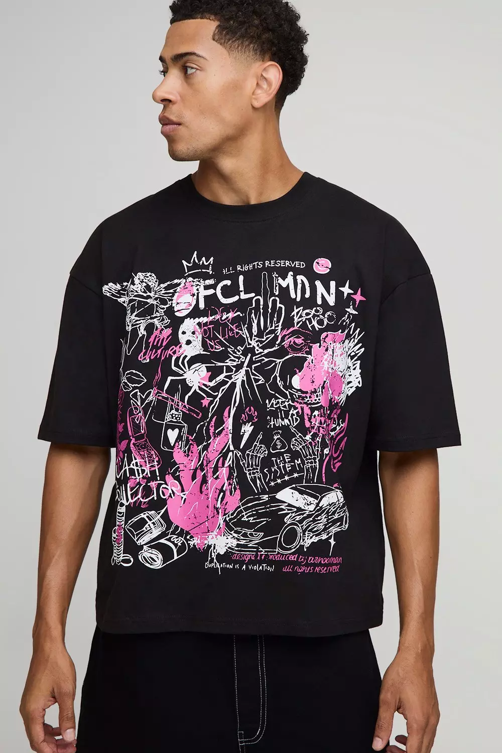 Black Oversized Boxy Ofcl Man Printed T-Shirt | boohooMAN USA