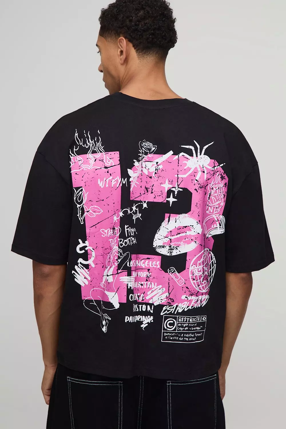 Black Oversized Boxy Ofcl Man Printed T-Shirt | boohooMAN USA