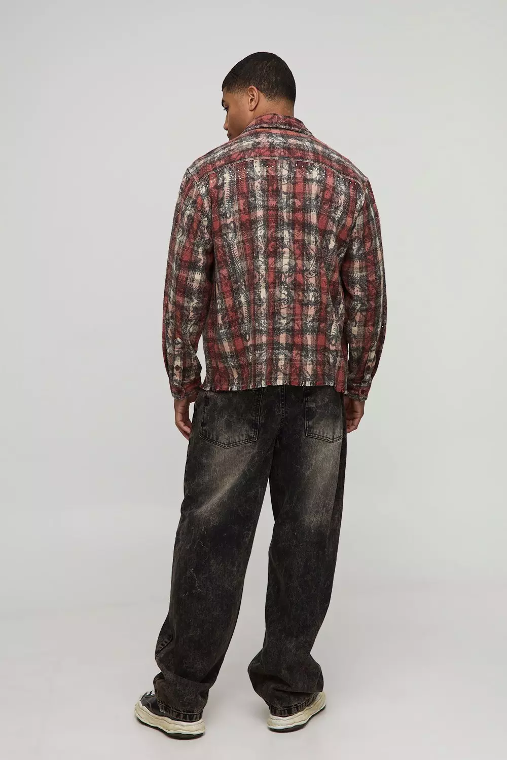 Oversized Boxy Acid Wash Embellished Shirt | boohooMAN USA