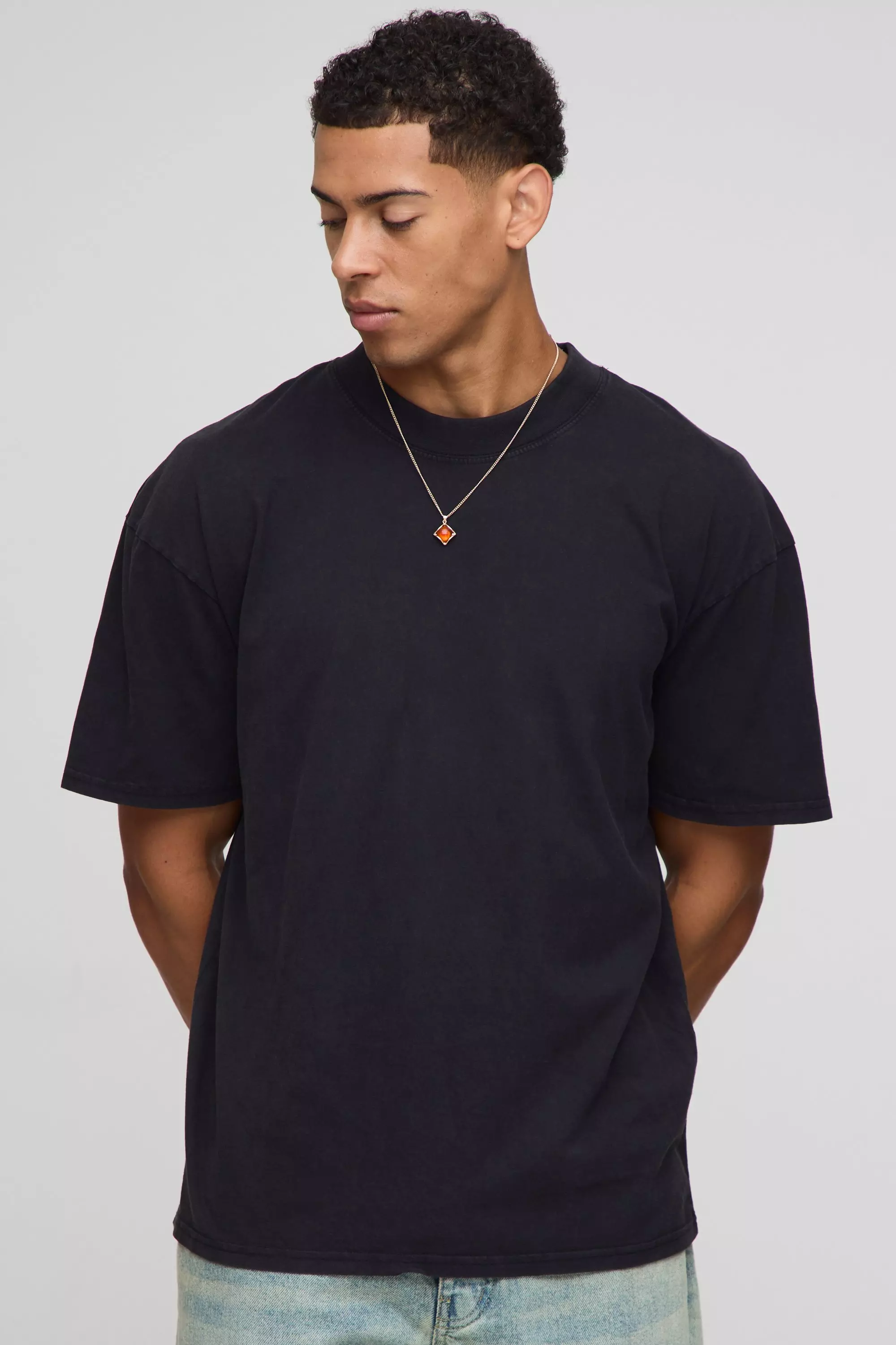 Black Oversized Extended Neck The Rolling Stones Acid Wash License T-shirt | boohooMAN USA