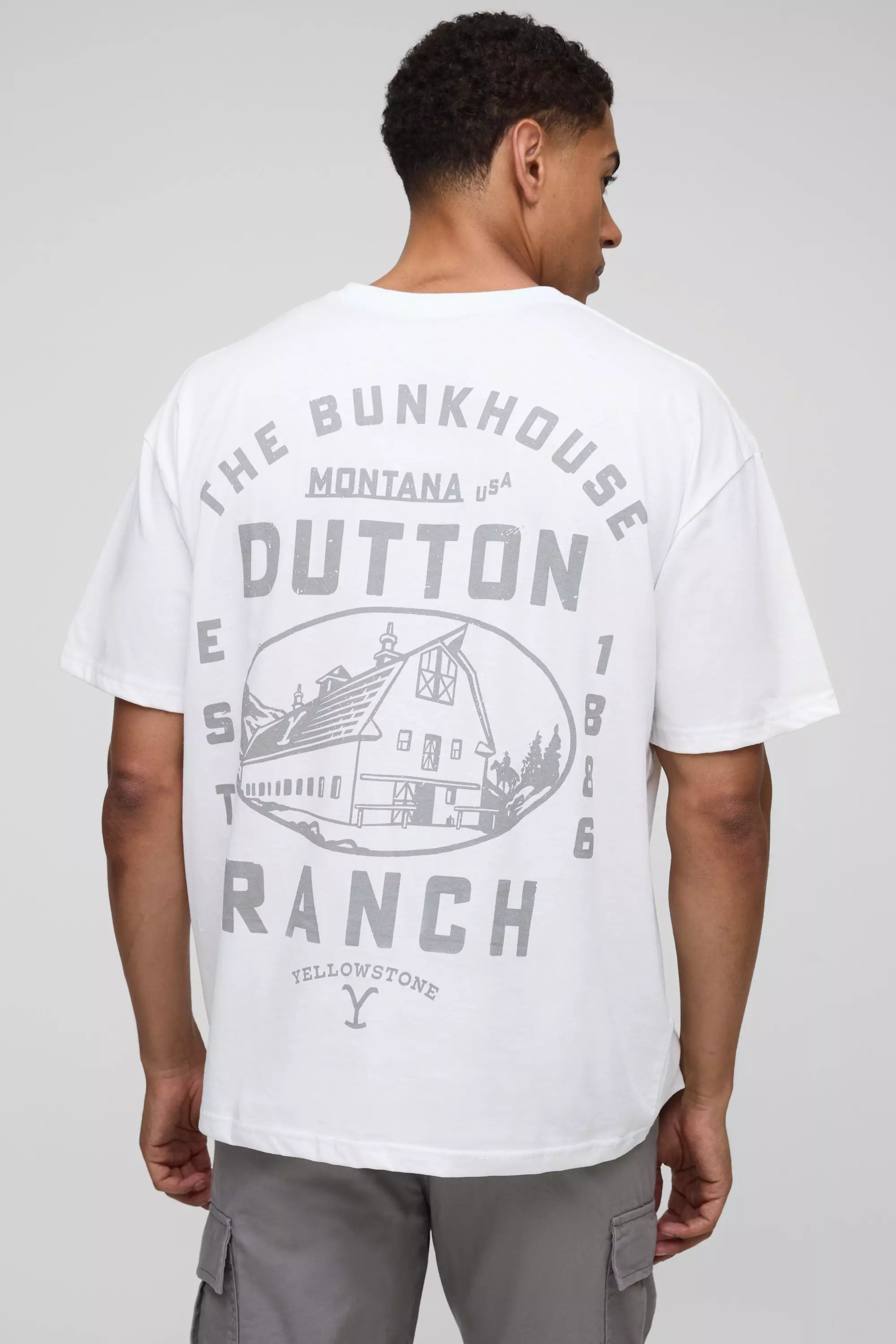 【DISCERNMENT】DISCERNENTs 4season Oversized Cotton Shirt White Oversized Yellowstone License T-Shirt | boohooMAN USA