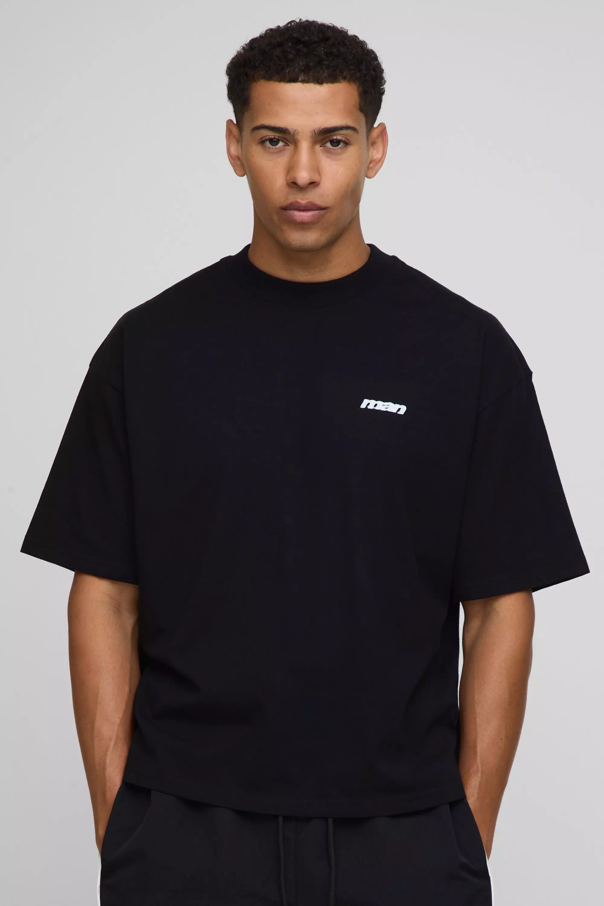 Oversized Boxy Print T-shirt With Rubber Badge | boohooMAN USA
