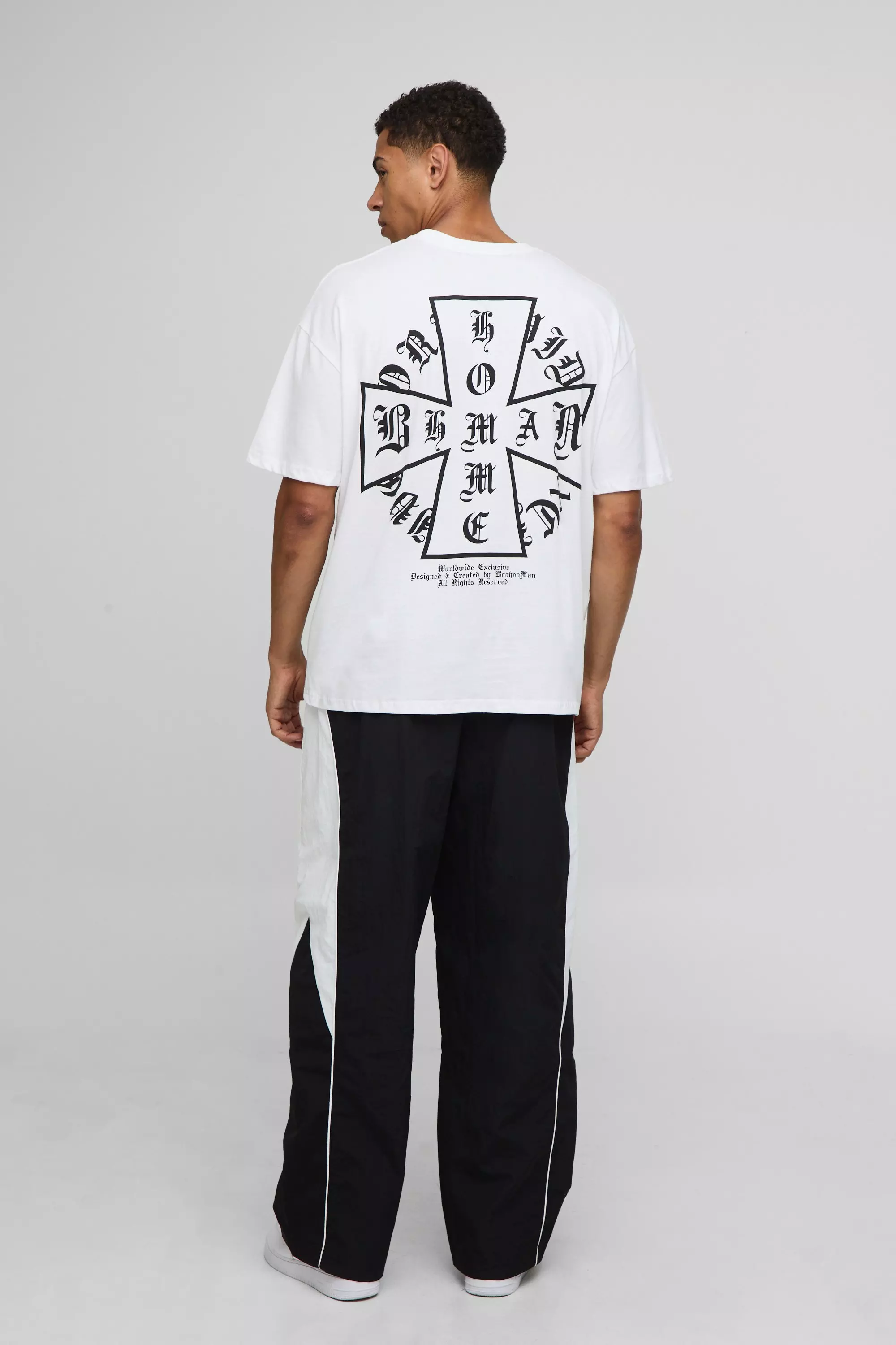 White Oversized Homme Cross Graphic T Shirt | boohooMAN USA