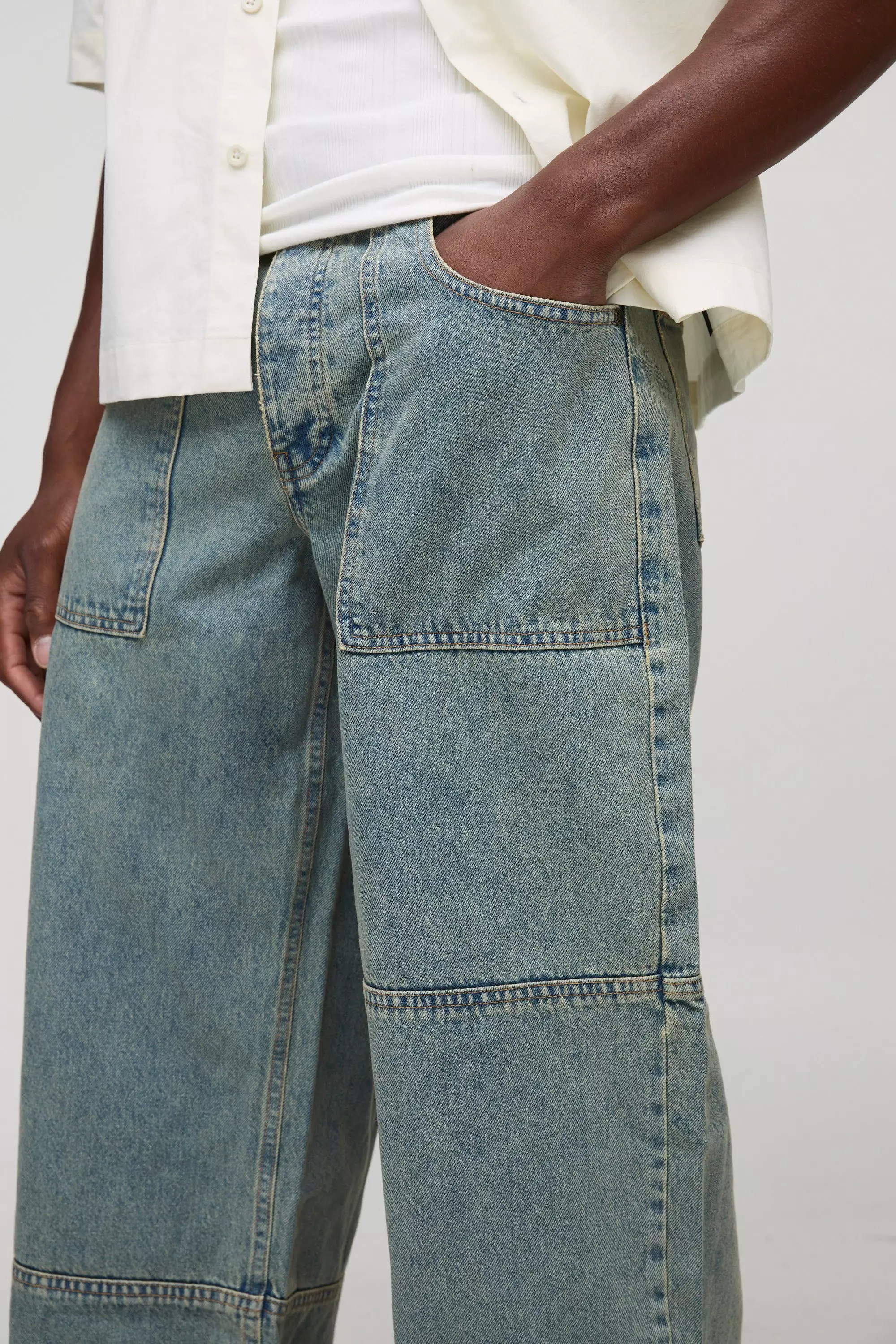 Baggy Fit Debossed Vintage Wash Jeans | boohooMAN USA