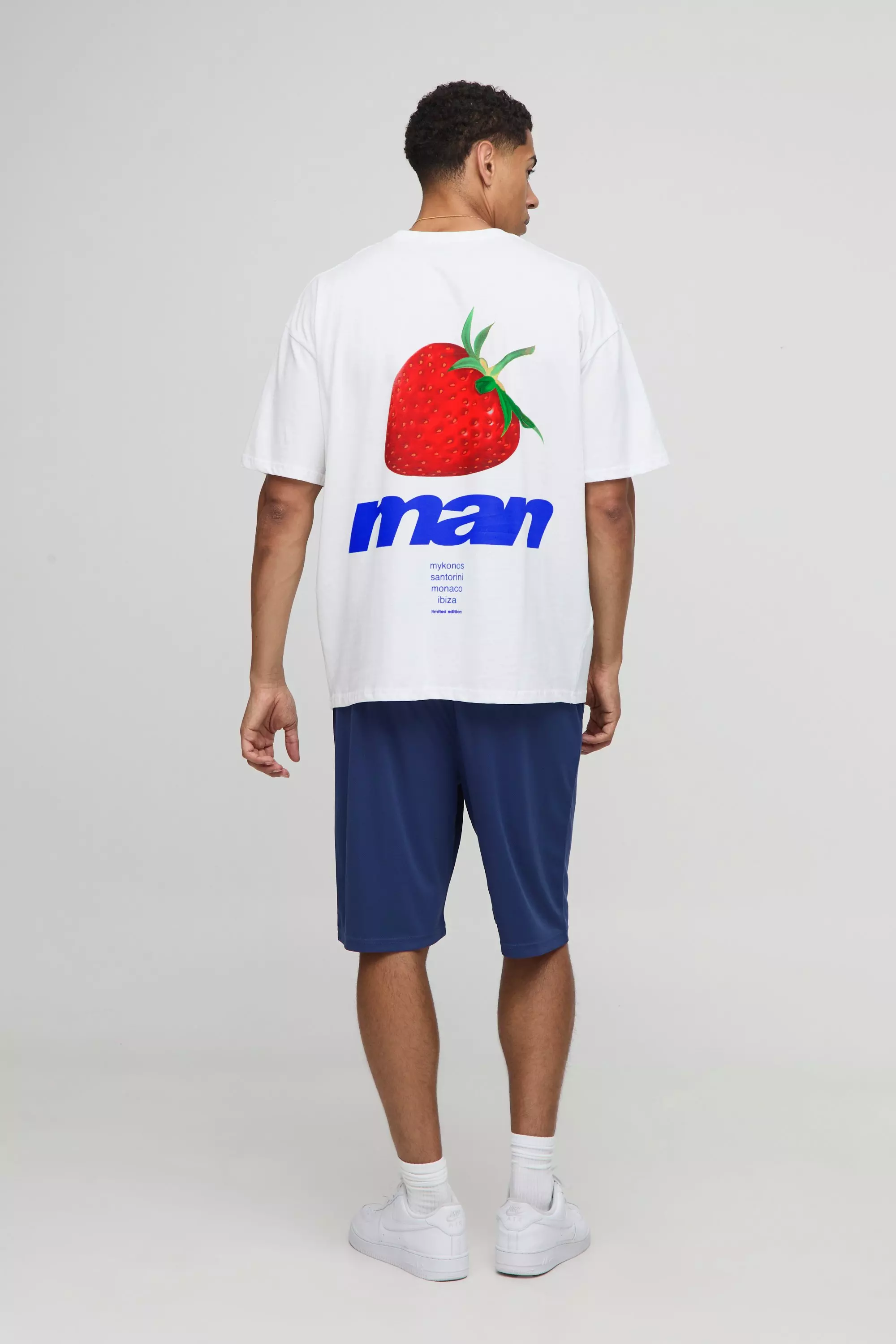 White Oversized Strawberry Printed T-Shirt | boohooMAN USA