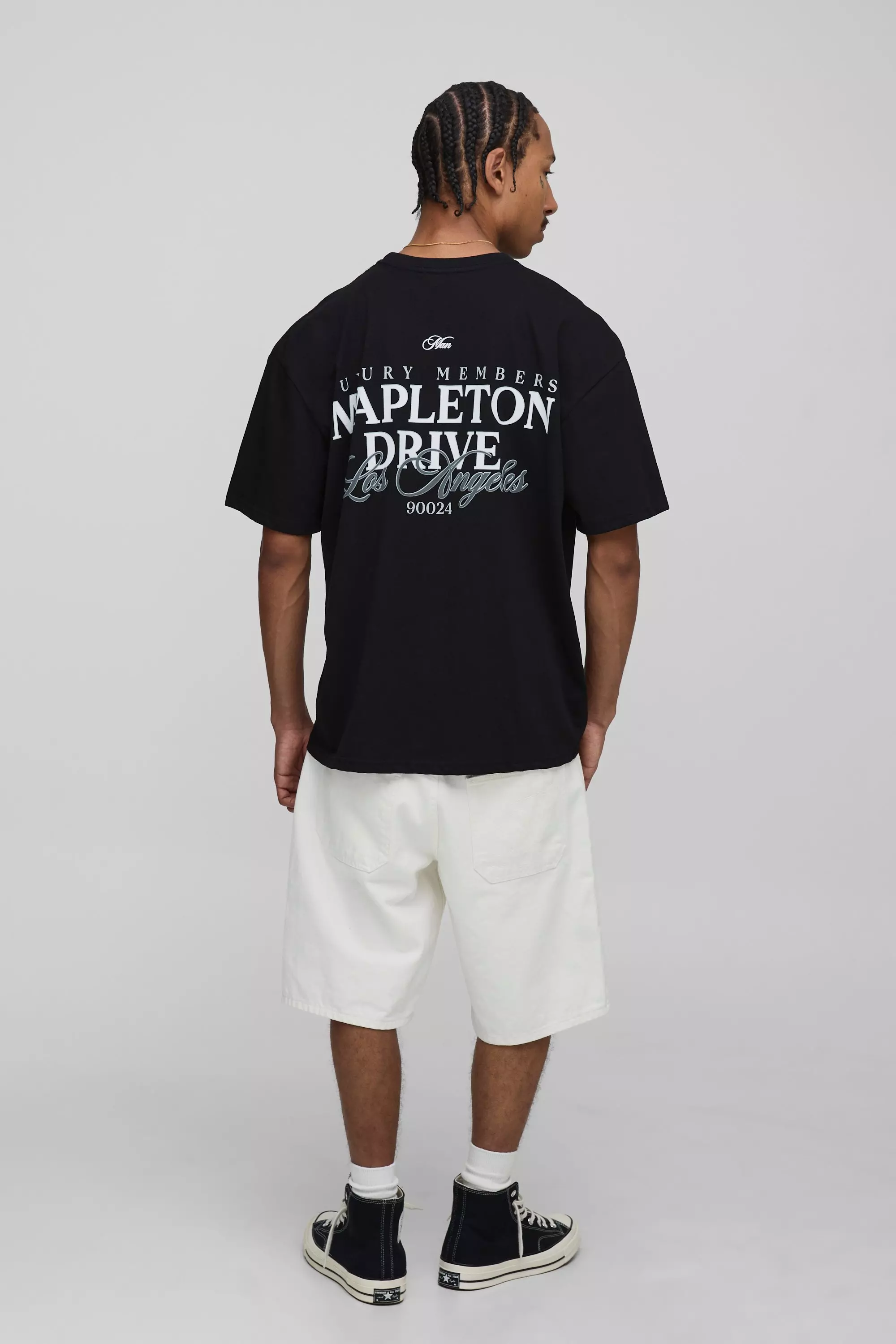 Oversized Man Script Mapleton Drive Extended Neck T-Shirt | boohooMAN USA