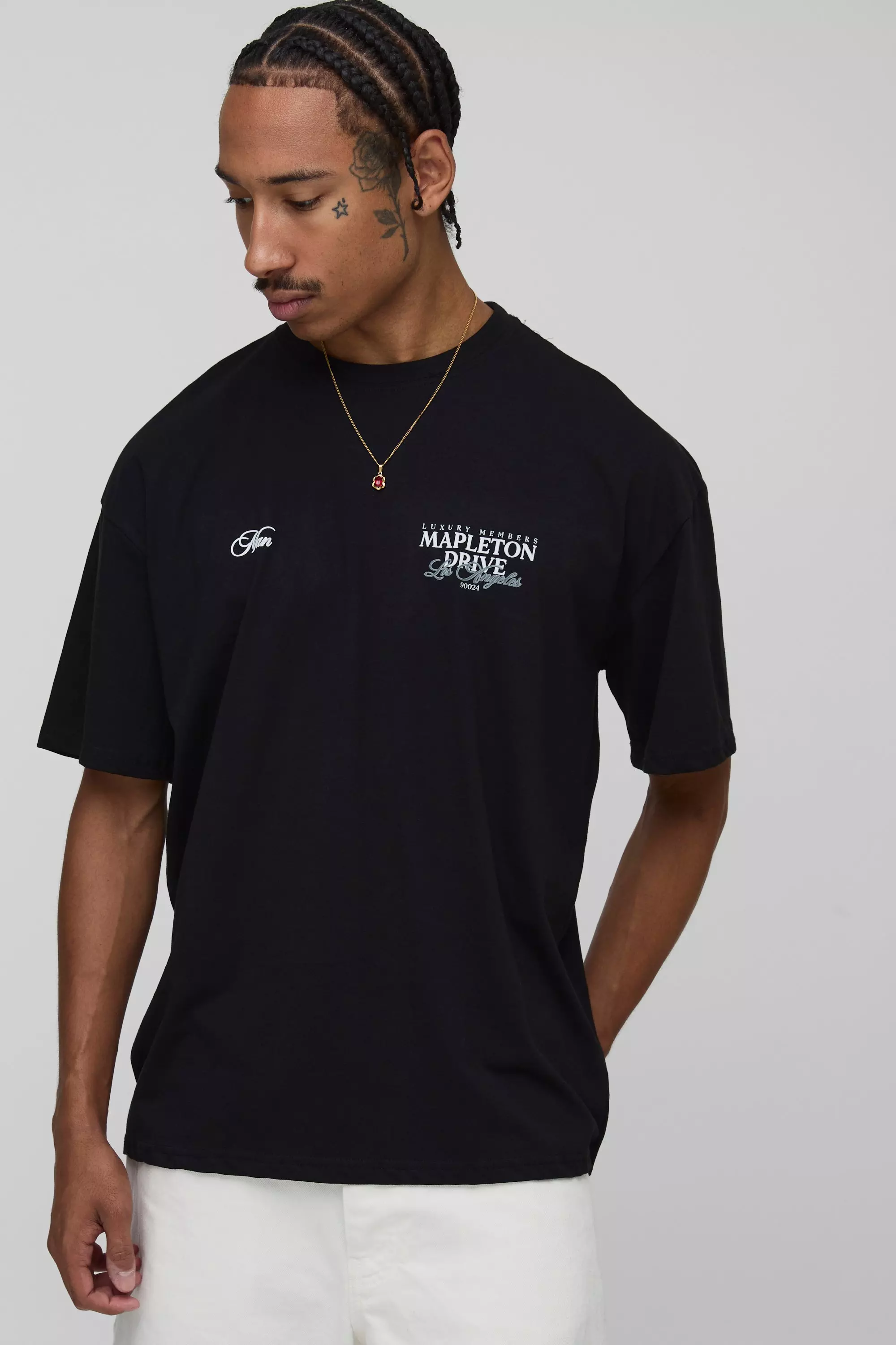 Oversized Man Script Mapleton Drive Extended Neck T-Shirt | boohooMAN USA