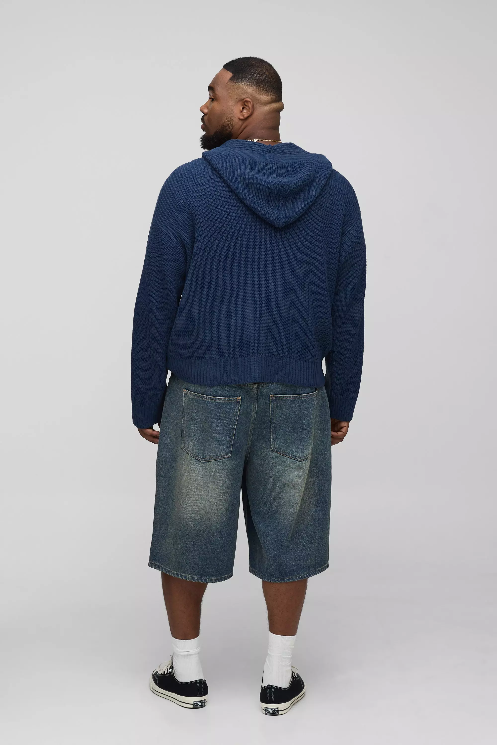 Plus Boxy Fit Ribbed Knitted Hoodie | boohooMAN USA