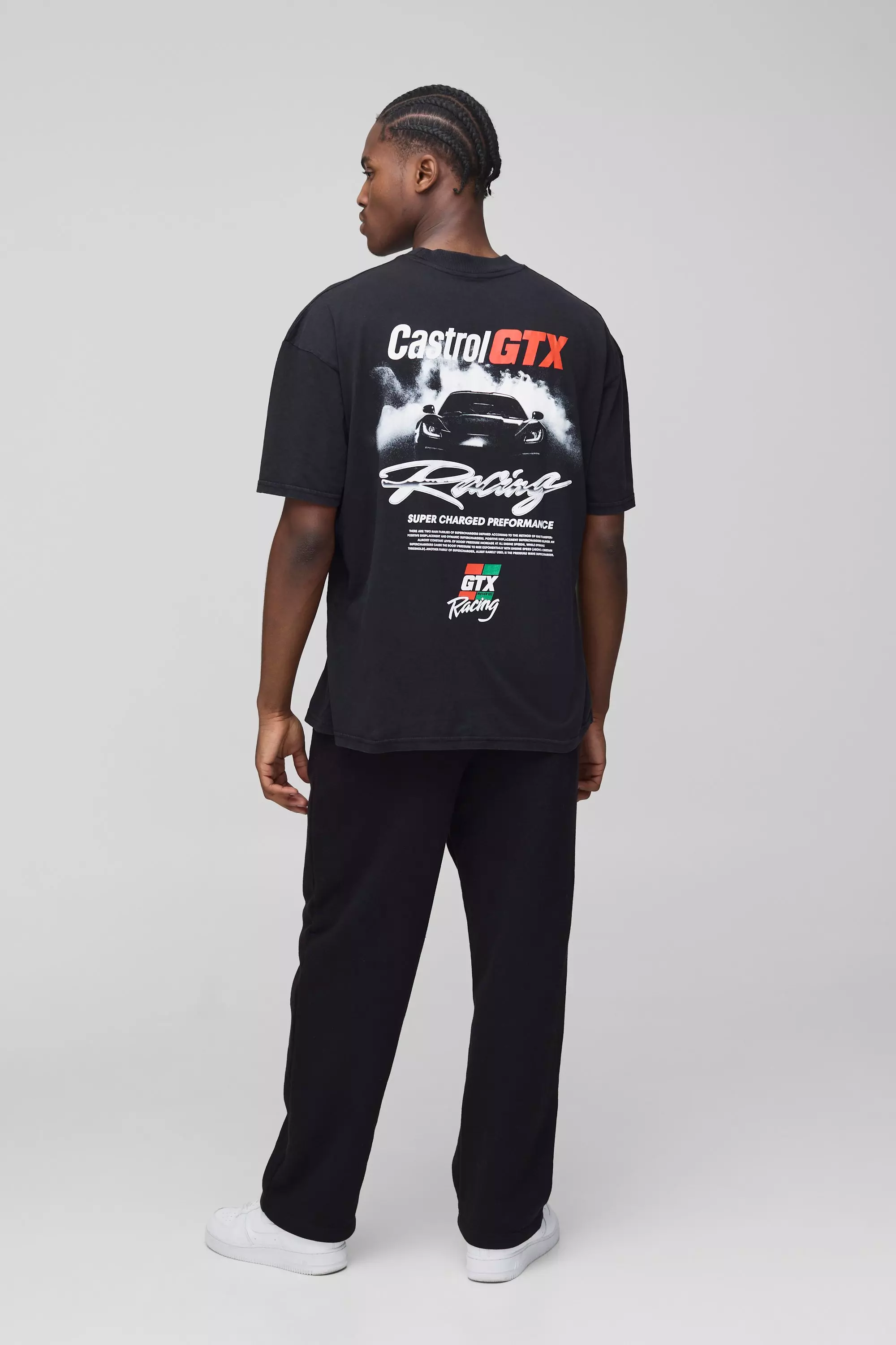 Black Oversized Castrol Racing Acid Wash License Printed T-Shirt | boohooMAN USA