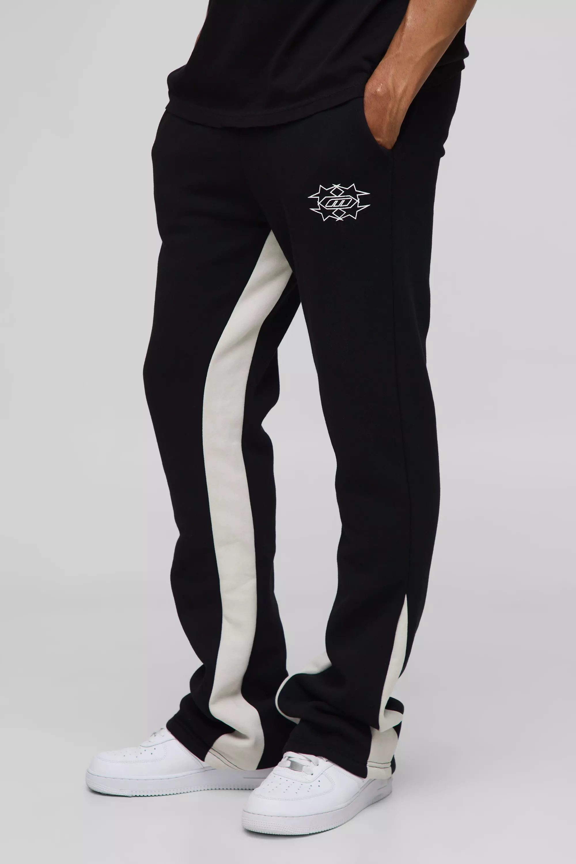 Slim Stacked M Star Flare Gusset Joggers | boohooMAN USA