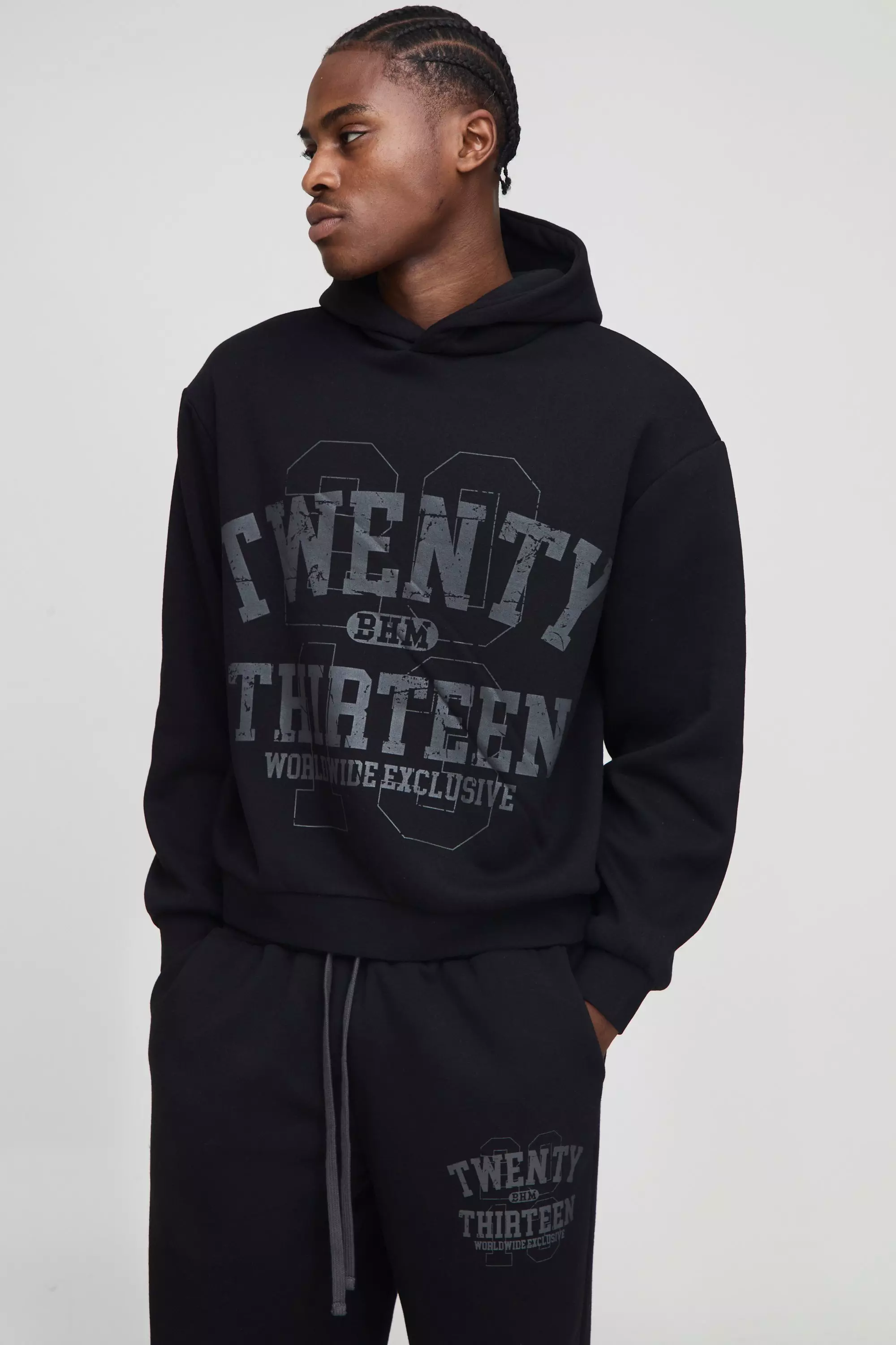 Oversized Boxy Varsity Zip Through Hooded Wide Leg Tracksuit | boohooMAN USA