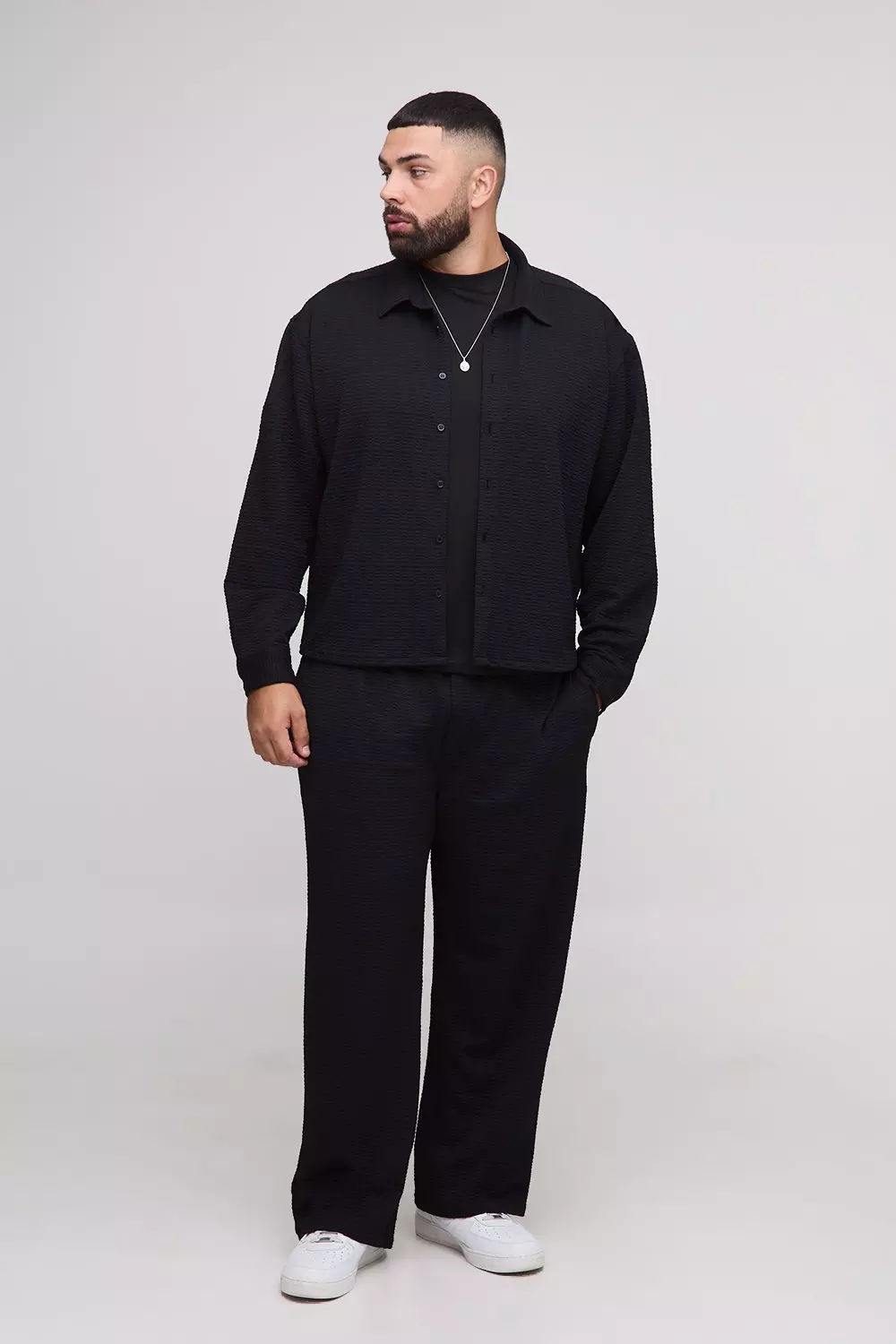 Plus Textured Jersey Oversized Boxy Shirt and Relaxed Trouser Set | boohooMAN USA