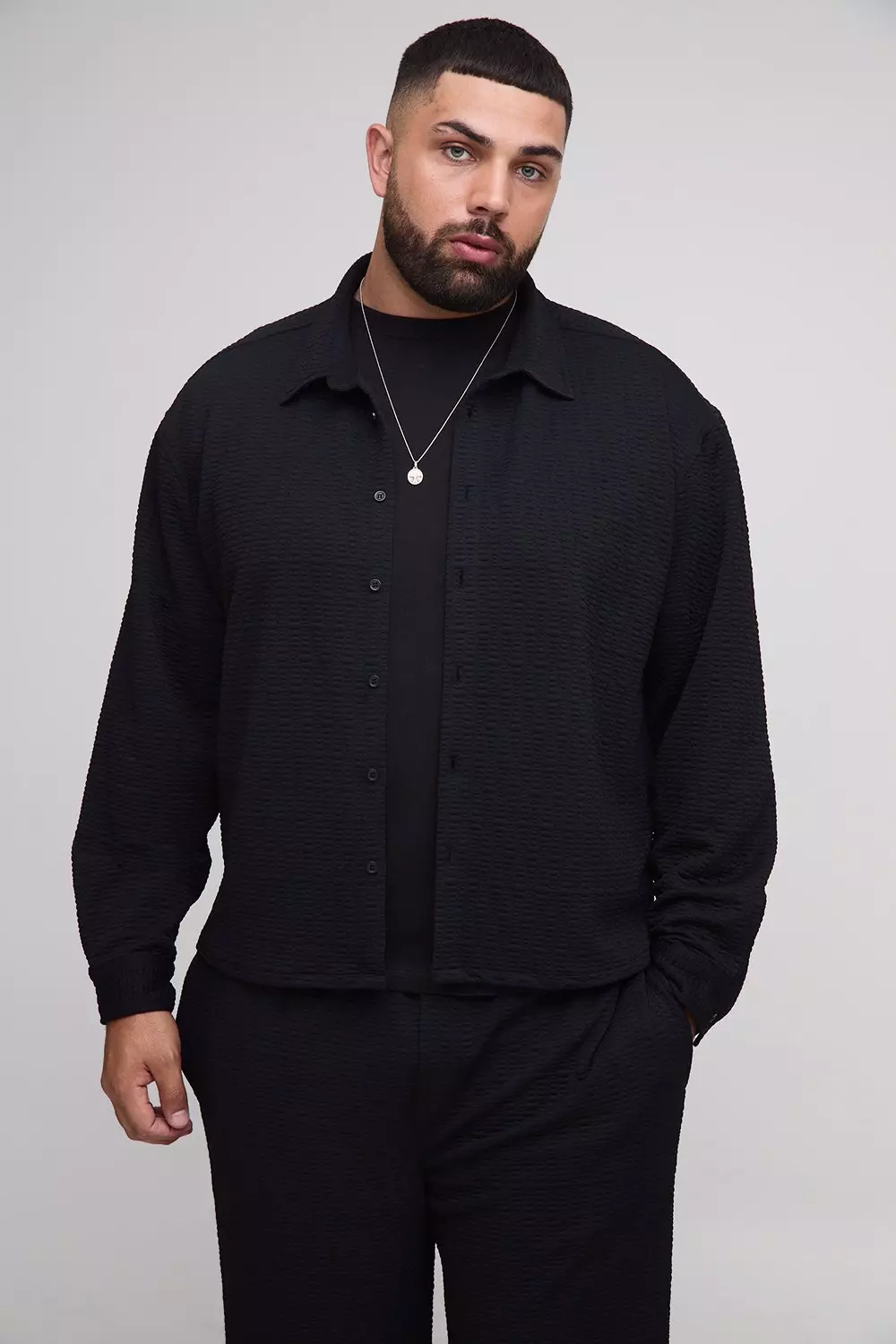 Plus Textured Jersey Oversized Boxy Shirt and Relaxed Trouser Set | boohooMAN USA