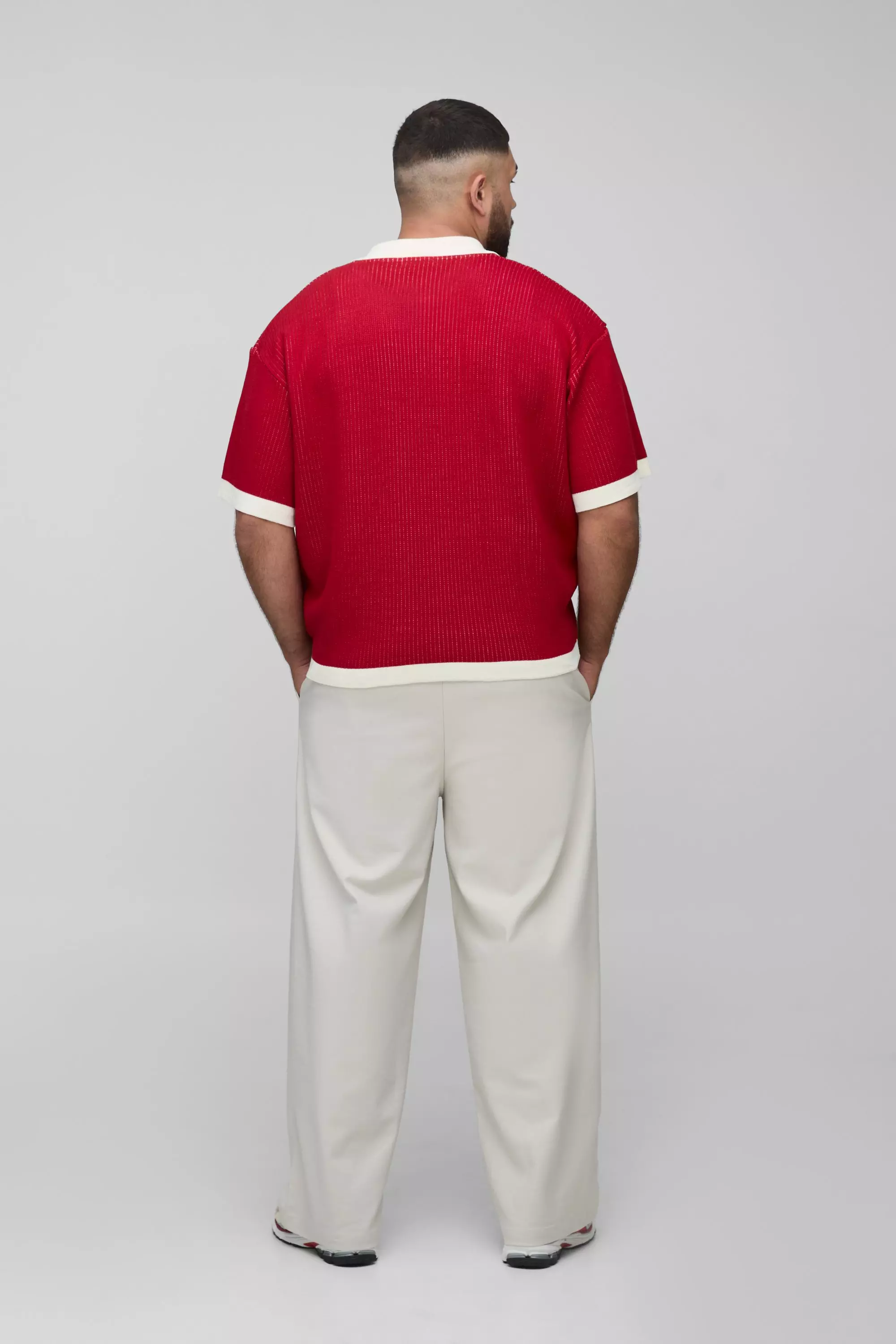 Plus MAN Oversized Boxy Rib Knitted Polo | boohooMAN USA