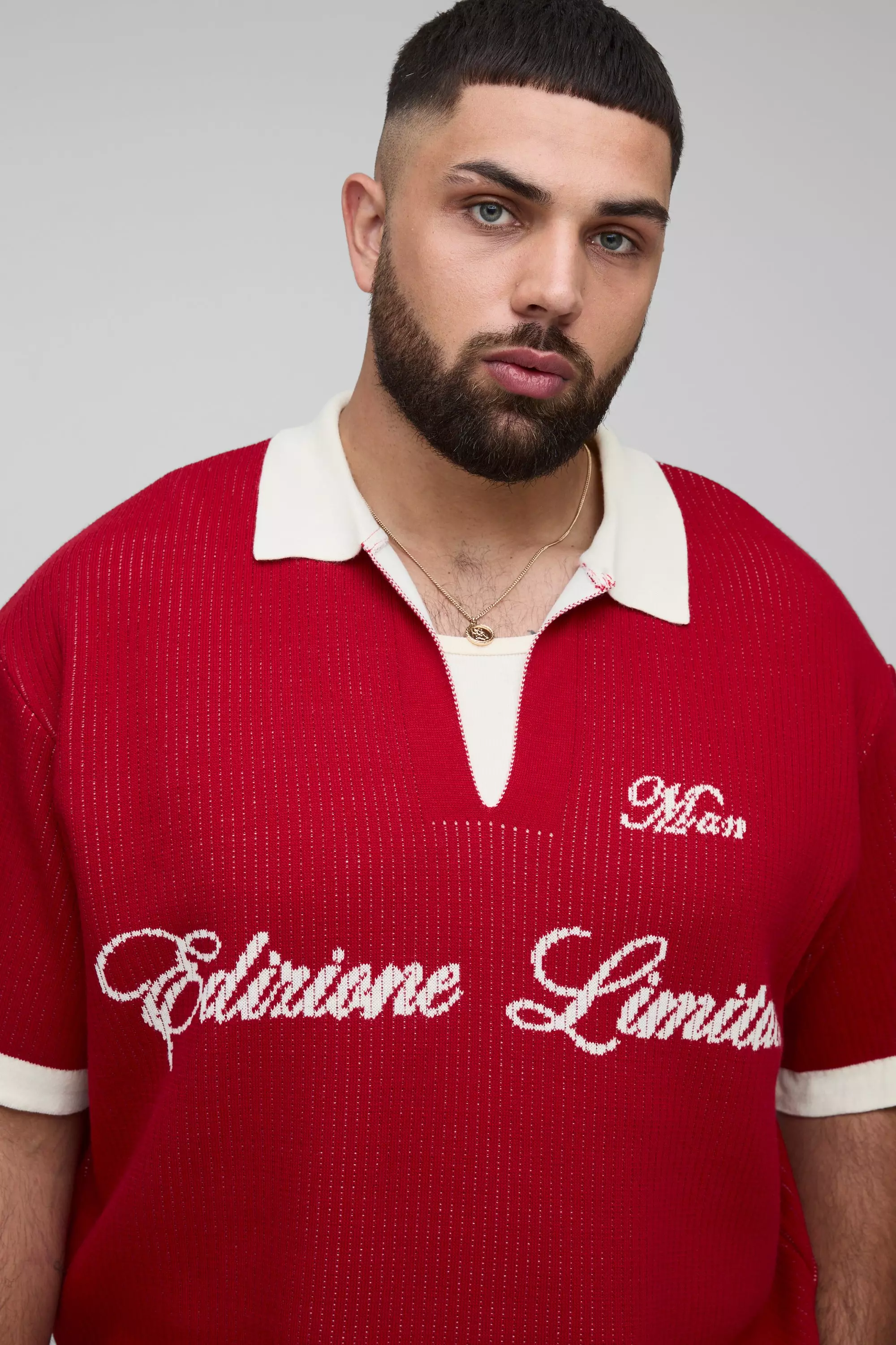 Plus MAN Oversized Boxy Rib Knitted Polo | boohooMAN USA