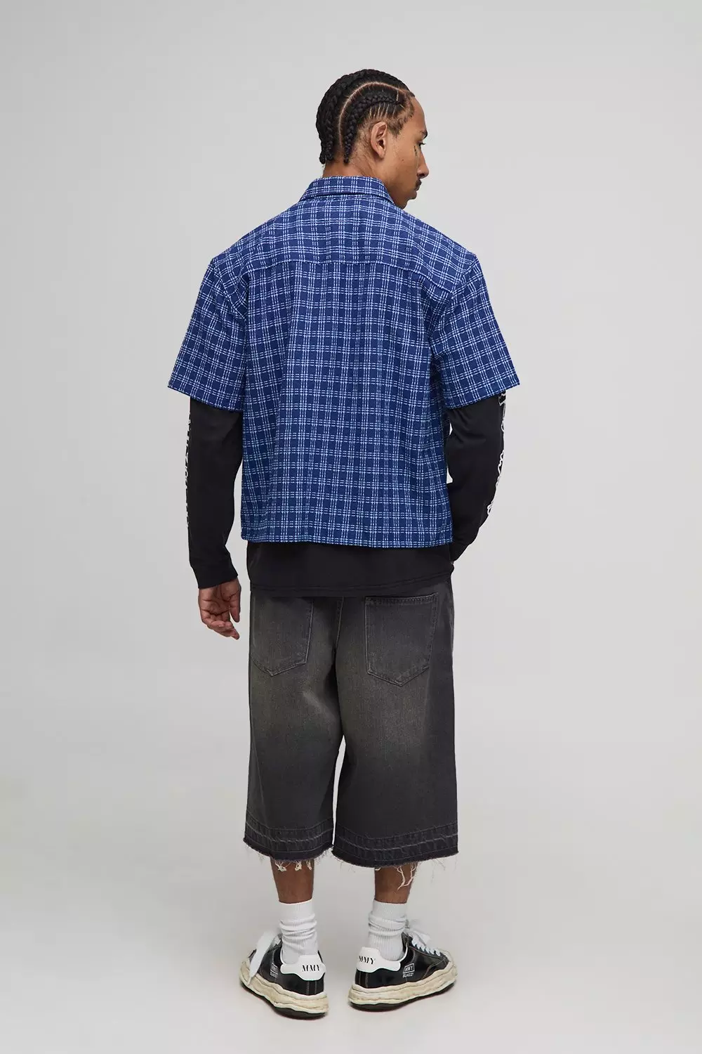 Oversized Small Microcheck Double Pocket Boxy Shirt | boohooMAN USA