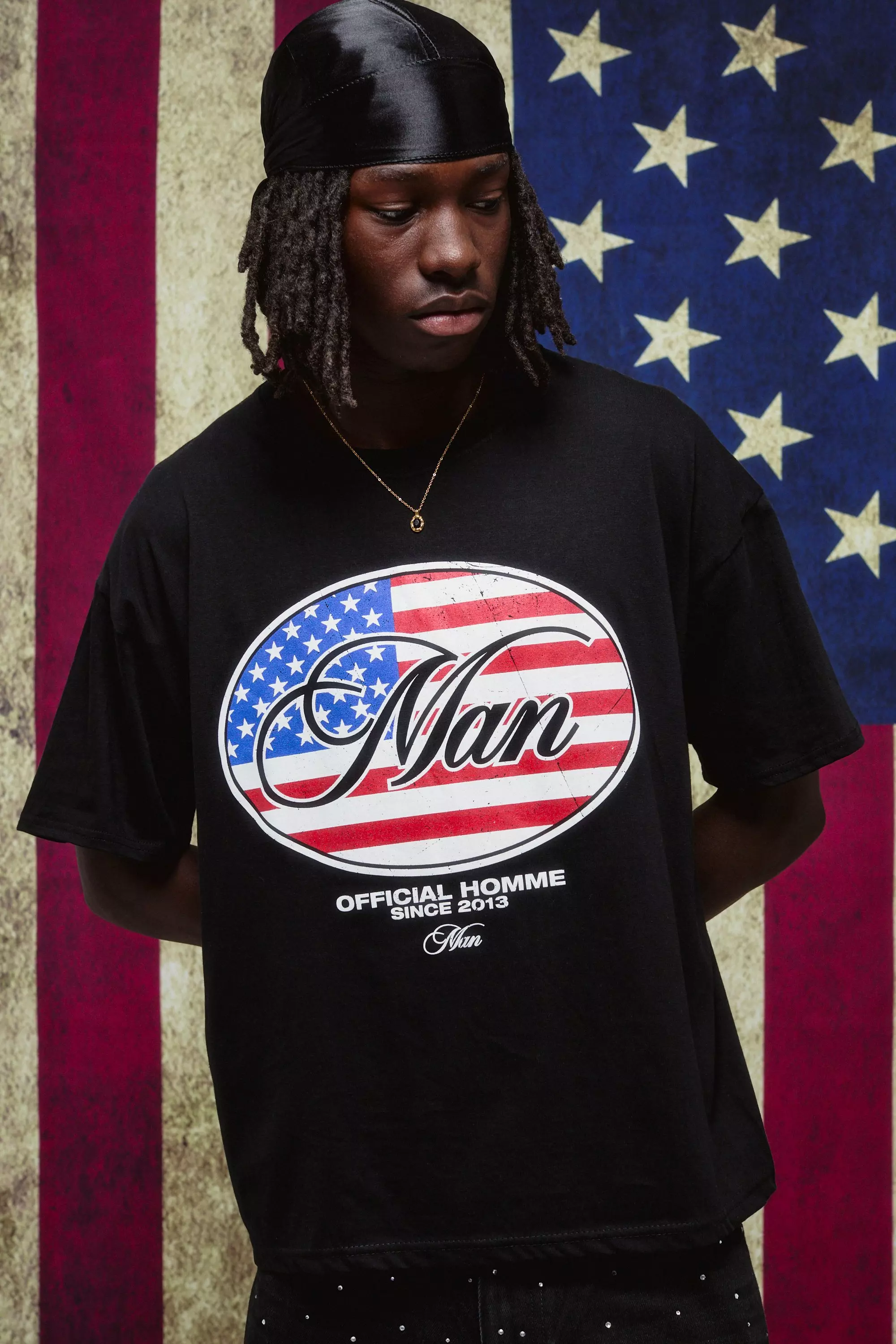 Black Oversized Boxy Man USA Flag Graphic T Shirt | boohooMAN USA
