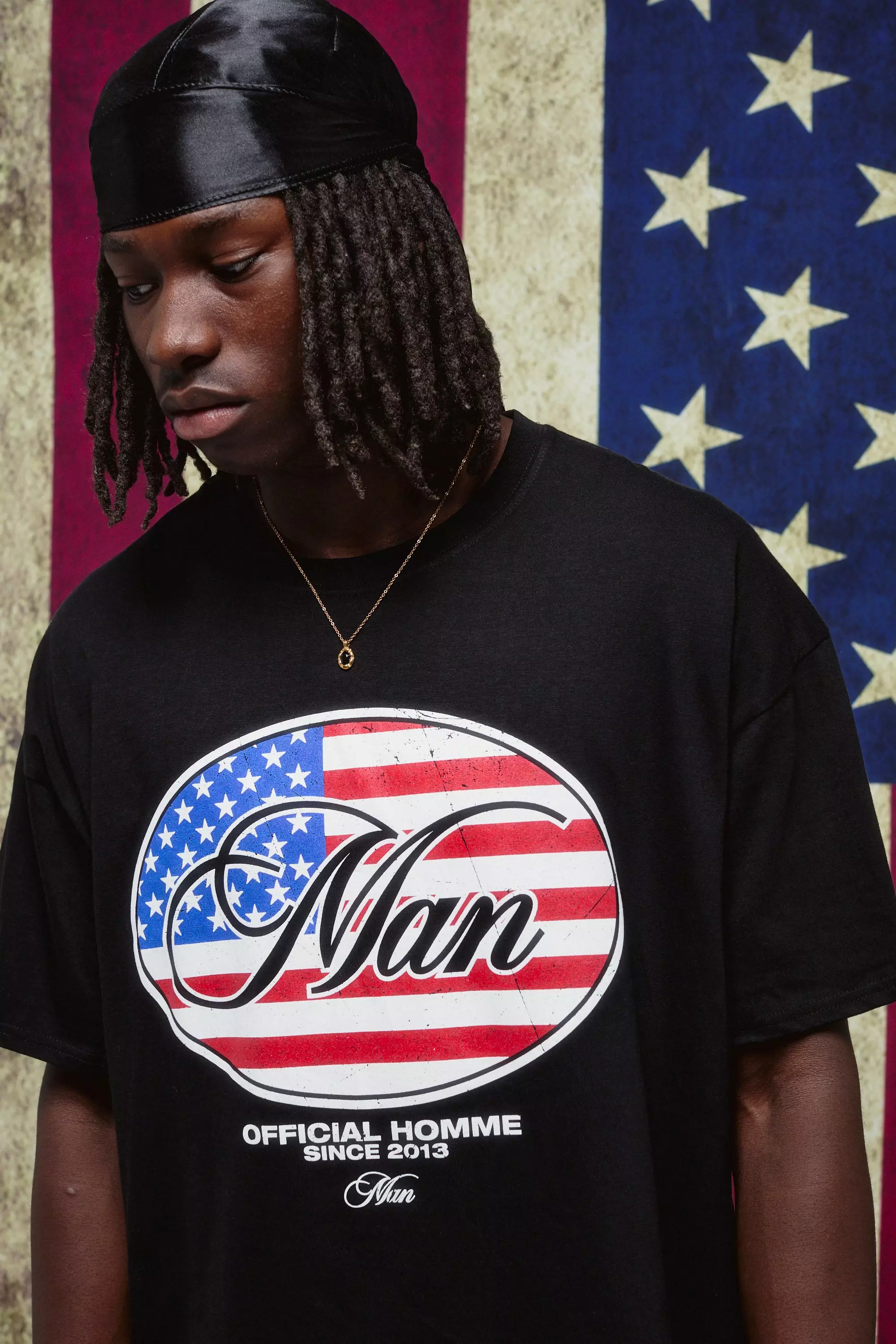 Black Oversized Boxy Man USA Flag Graphic T Shirt | boohooMAN USA