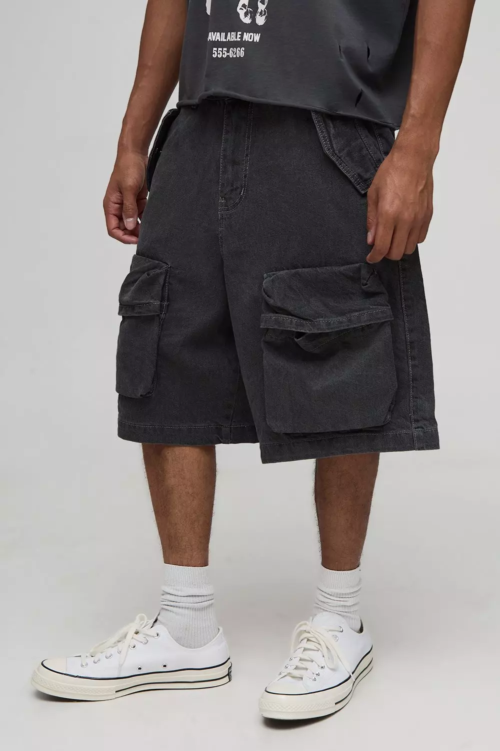 Parachute Cargo Antique Washed Denim Shorts | boohooMAN USA