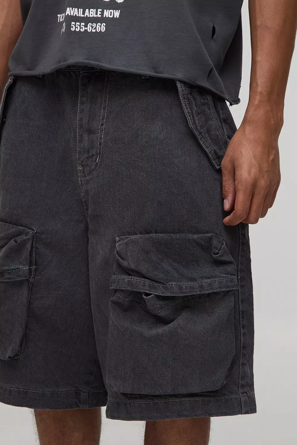 Parachute Cargo Antique Washed Denim Shorts | boohooMAN USA
