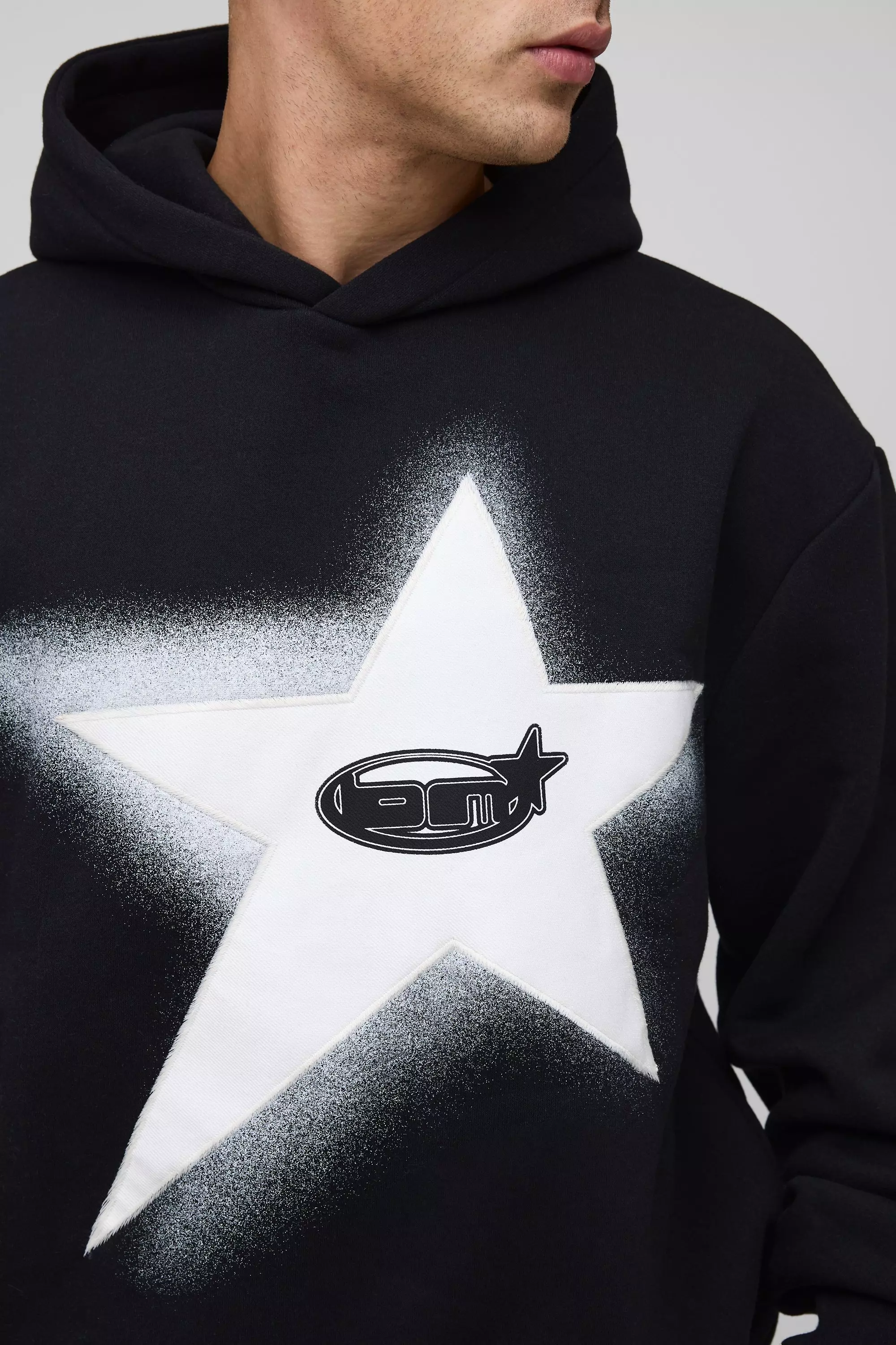 Oversized Boxy BM Star Applique Hooded Tracksuit | boohooMAN USA