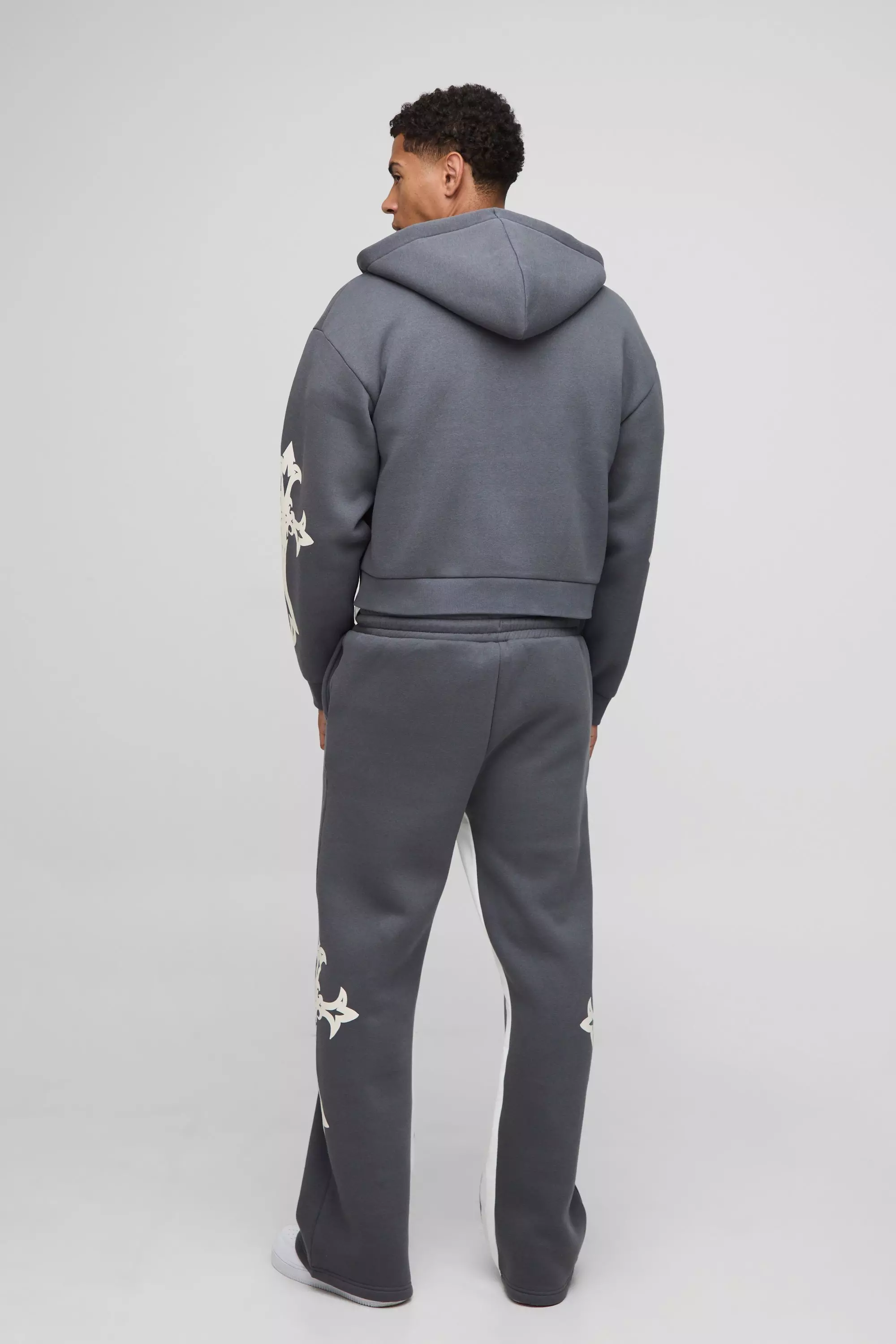 Oversized Boxy Homme Stack Flare Hooded Tracksuit | boohooMAN USA
