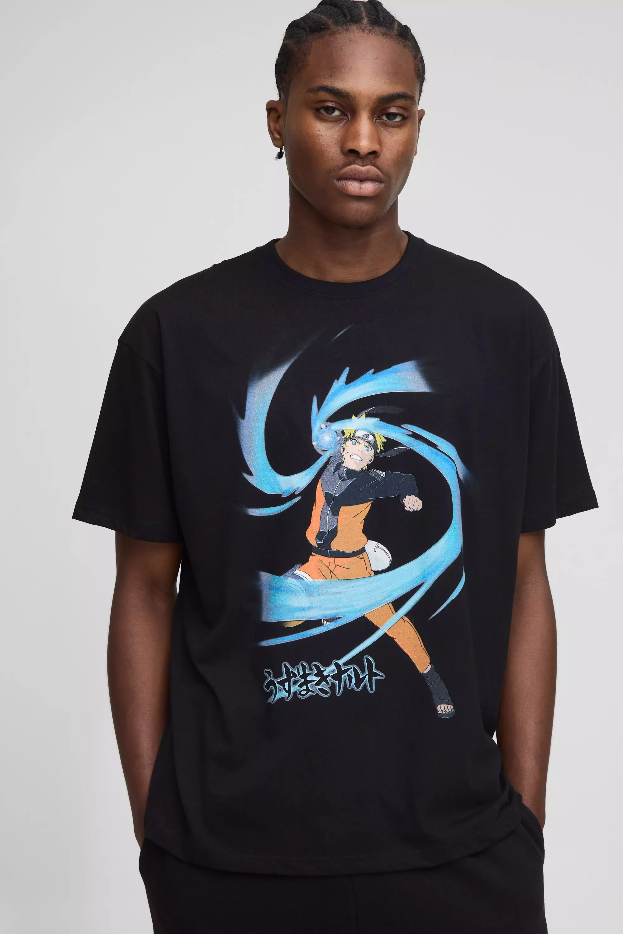 Black Oversized Naruto Anime License Printed T-Shirt | boohooMAN USA