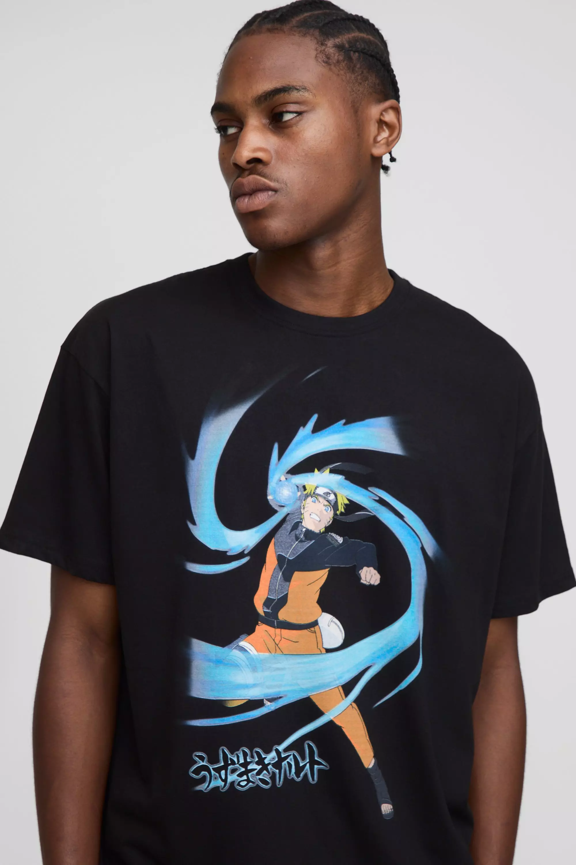 Black Oversized Naruto Anime License Printed T-Shirt | boohooMAN USA