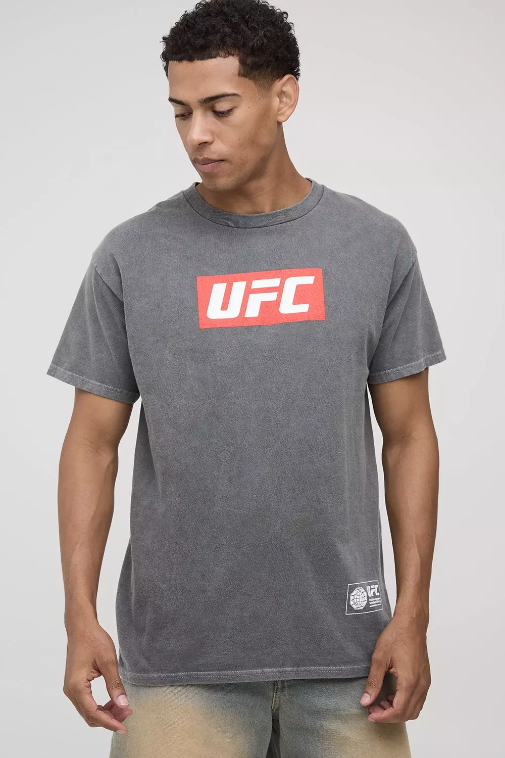 Charcoal Regular Fit UFC Washed Licensed Printed T-Shirt | boohooMAN USA
