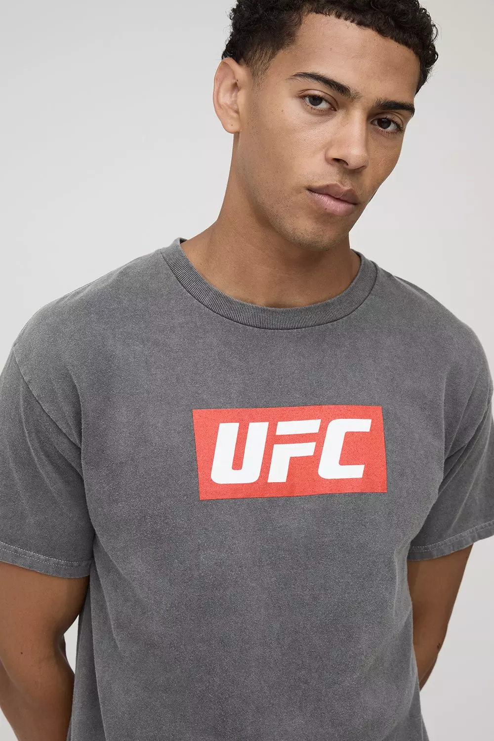 Charcoal Regular Fit UFC Washed Licensed Printed T-Shirt | boohooMAN USA
