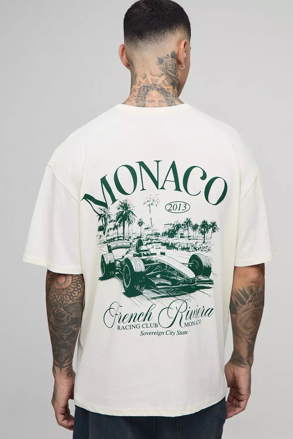 Tall Oversized Monaco Racing Print T-Shirt | boohooMAN USA