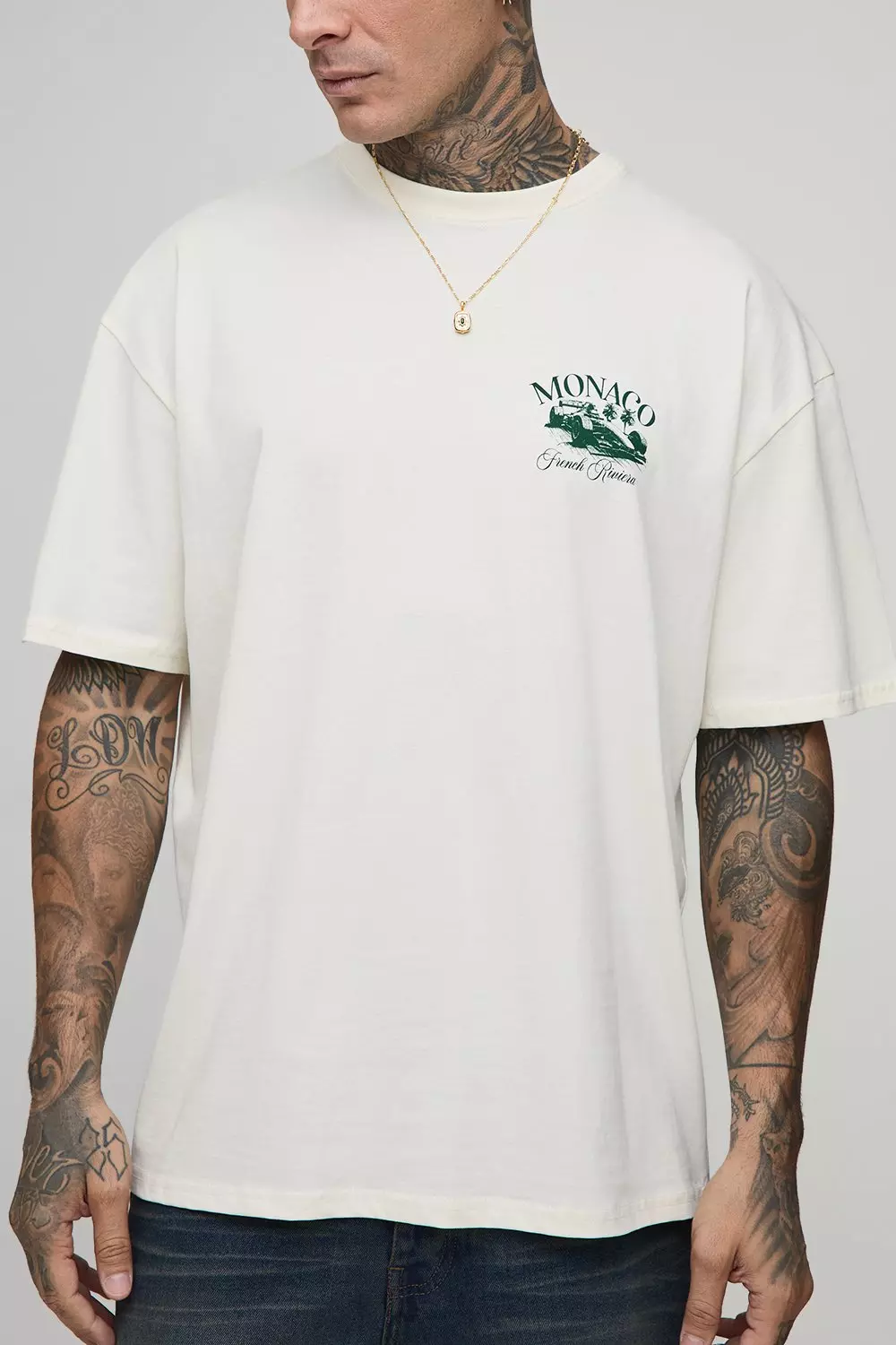 Tall Oversized Monaco Racing Print T-Shirt | boohooMAN USA
