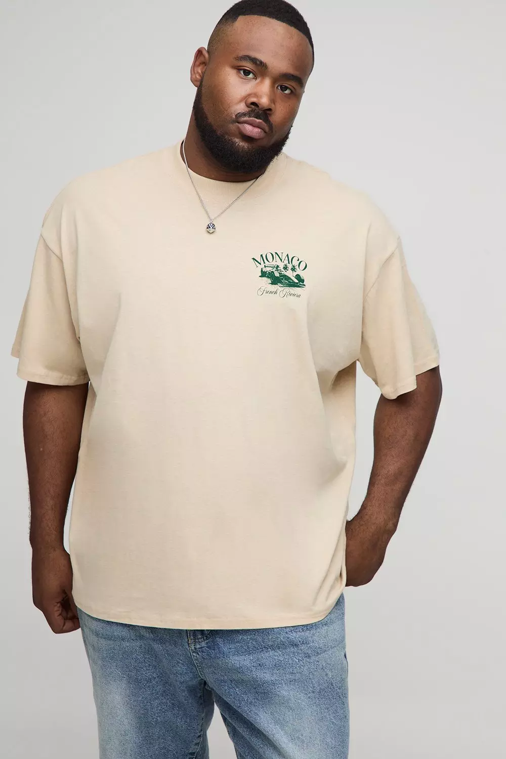 Plus Oversized Monaco Racing Print T-Shirt | boohooMAN USA