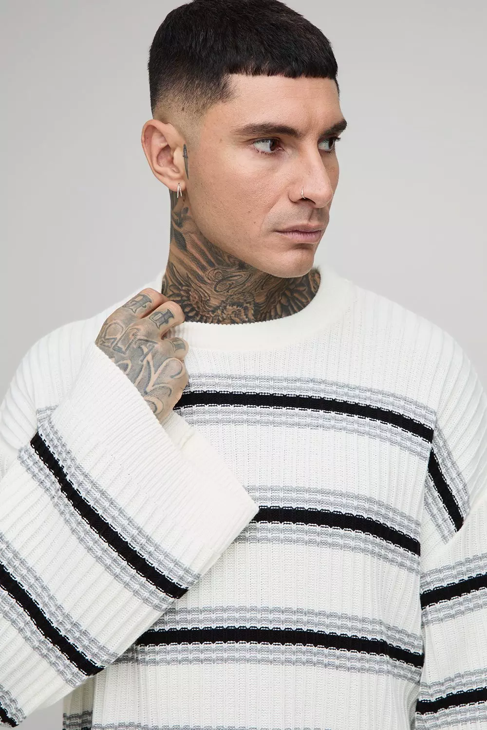 Tall Ribbed Knit Wide Sleeve Boxy Oversized Jumper | boohooMAN USA
