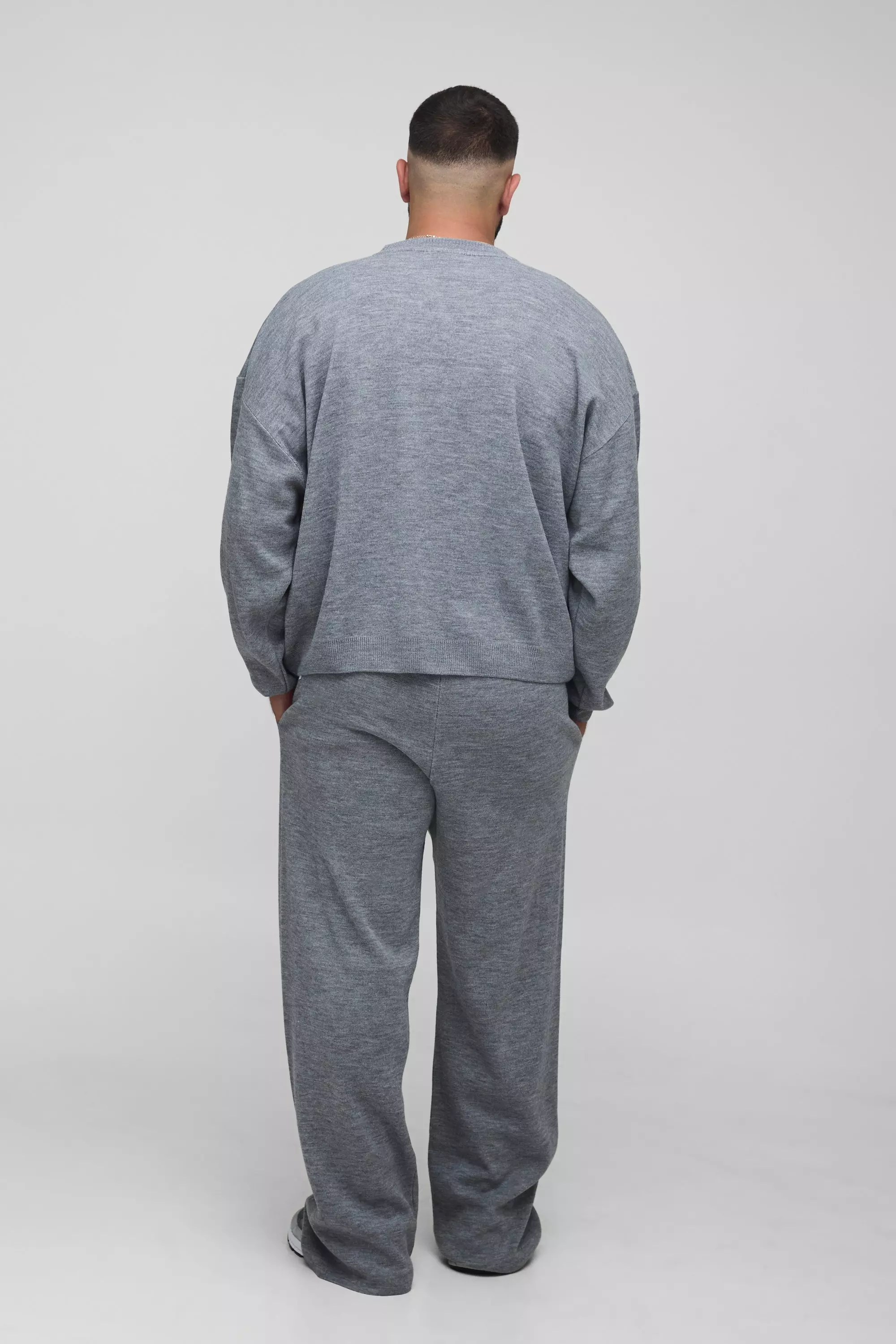 Plus OFCL Knitted Oversized Sweat & Jogger Tracksuit | boohooMAN USA
