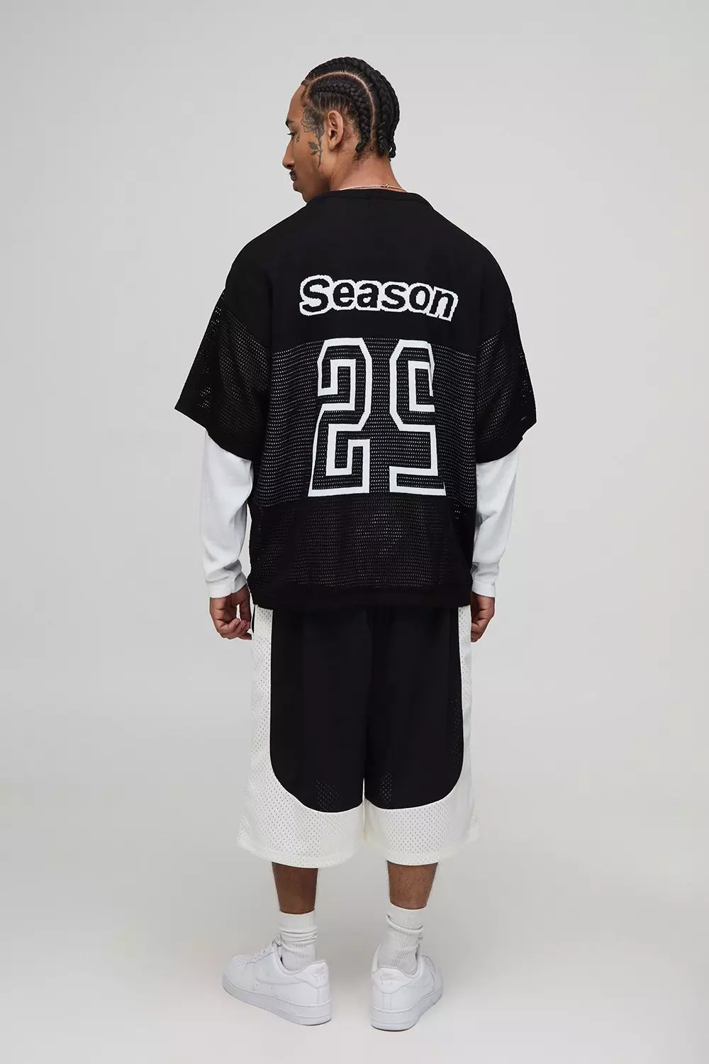 Oversized Faux Sleeve Open Stitch Varsity Hockey Knitted T-Shirt | boohooMAN USA