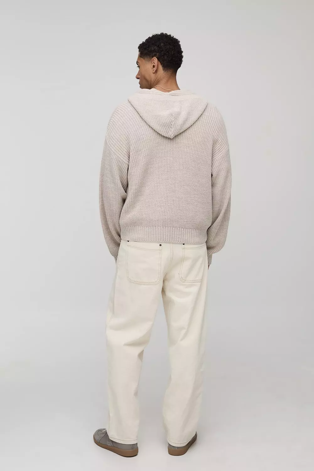Boxy Rib Knitted Hoodie | boohooMAN USA