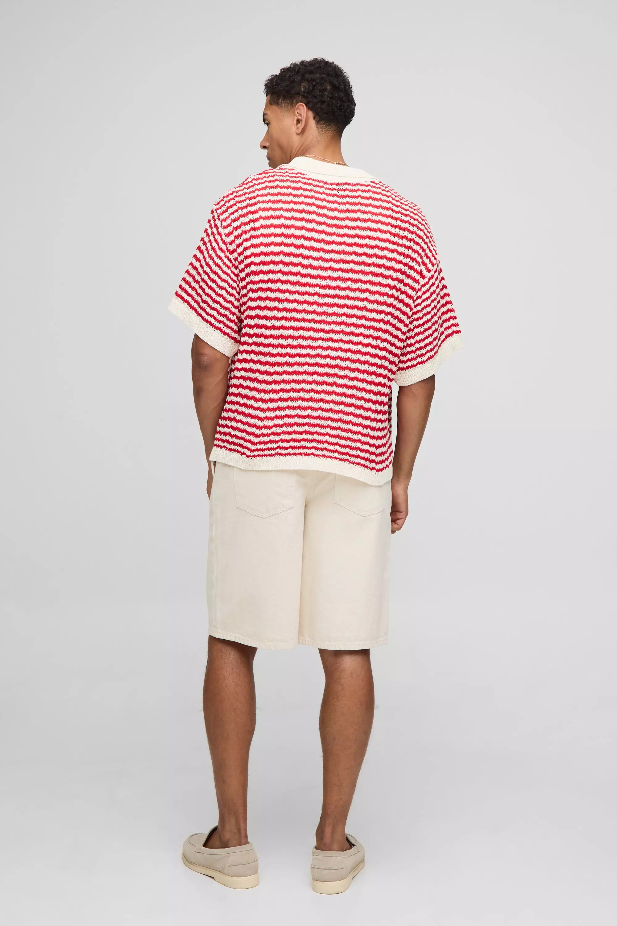 Oversized Boxy Stripe Knitted Shirt | boohooMAN USA
